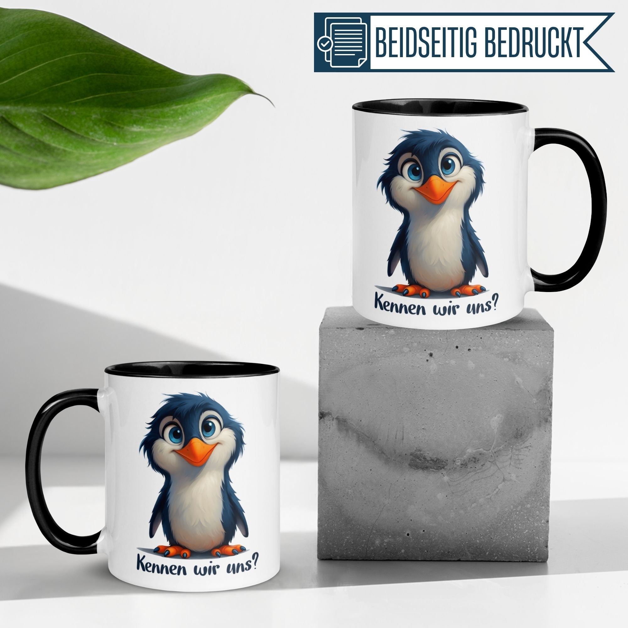 Tasse Pinguin – „Kennen wir uns“ – lustiger Geschenk Becher für Pinguin Fans
