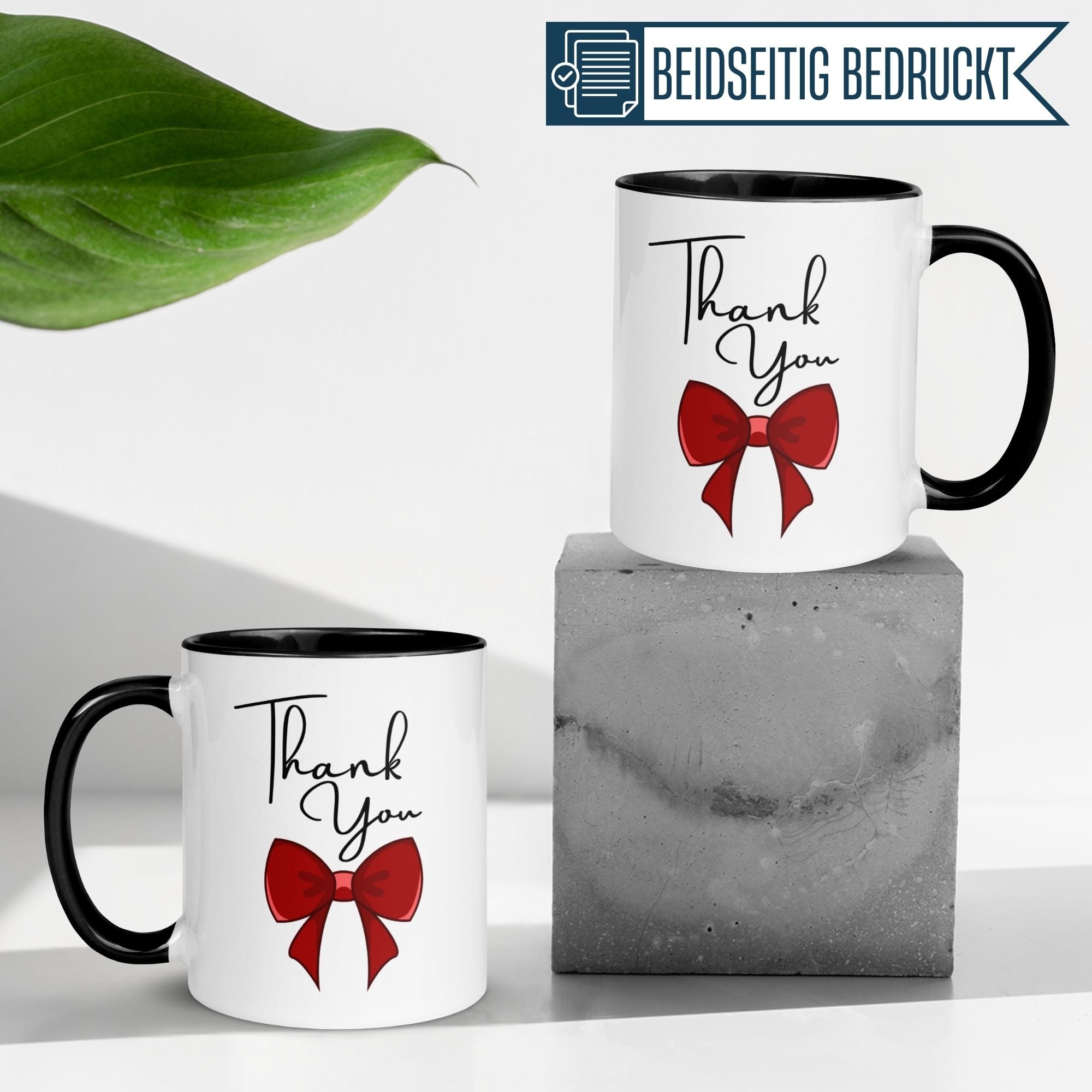 Momentals Tasse Dankeschön mit Herz und Schleife, ideal für Wertschätzung beim Kaffeetrinken.