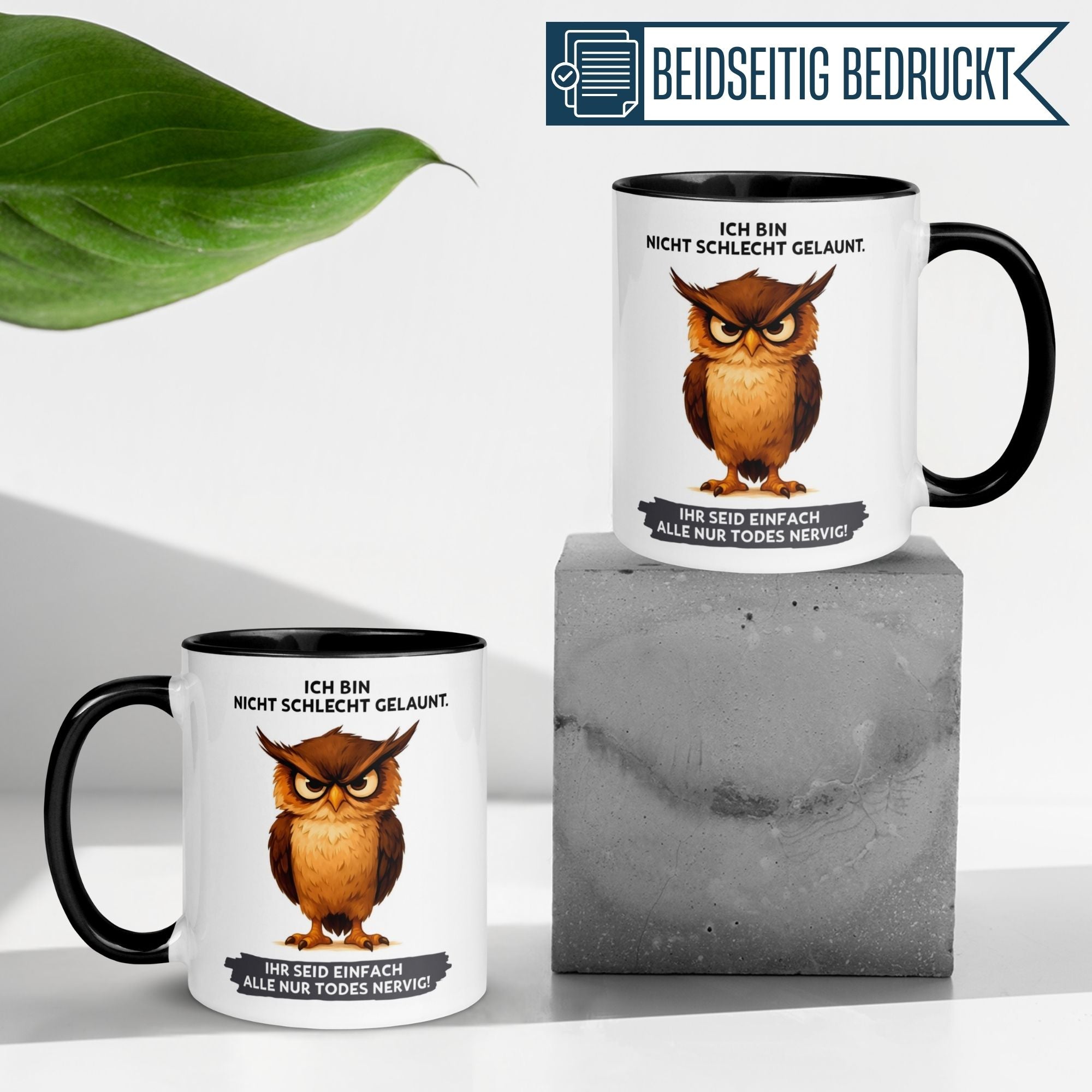 Tasse Eule – „Ich bin nicht schlecht gelaunt“ – lustiger Eulen Geschenk Becher für Morgenmuffel