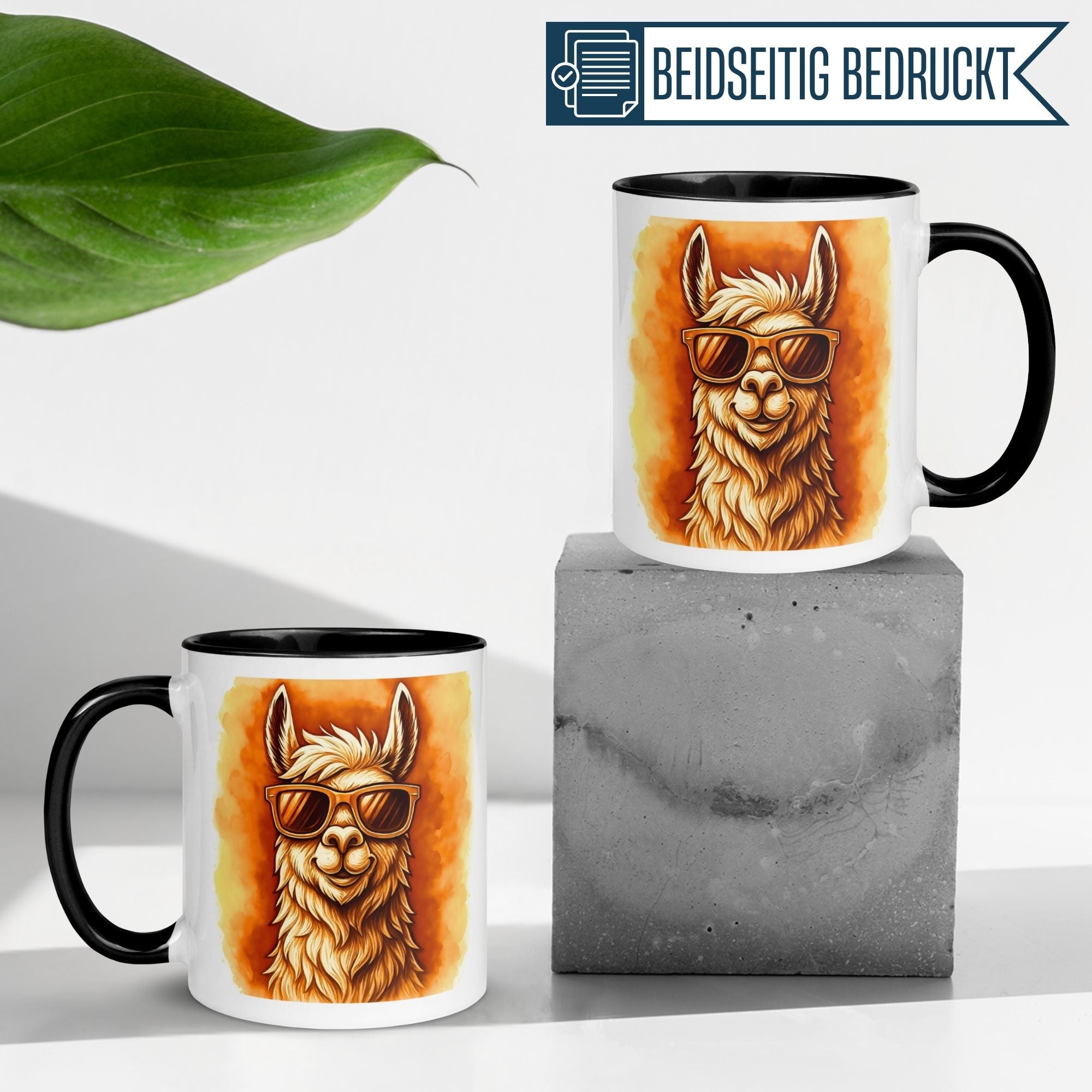Momentals® Tasse mit witzigem Lama in Sonnenbrille, ideal für humorvolle Tierliebhaber.