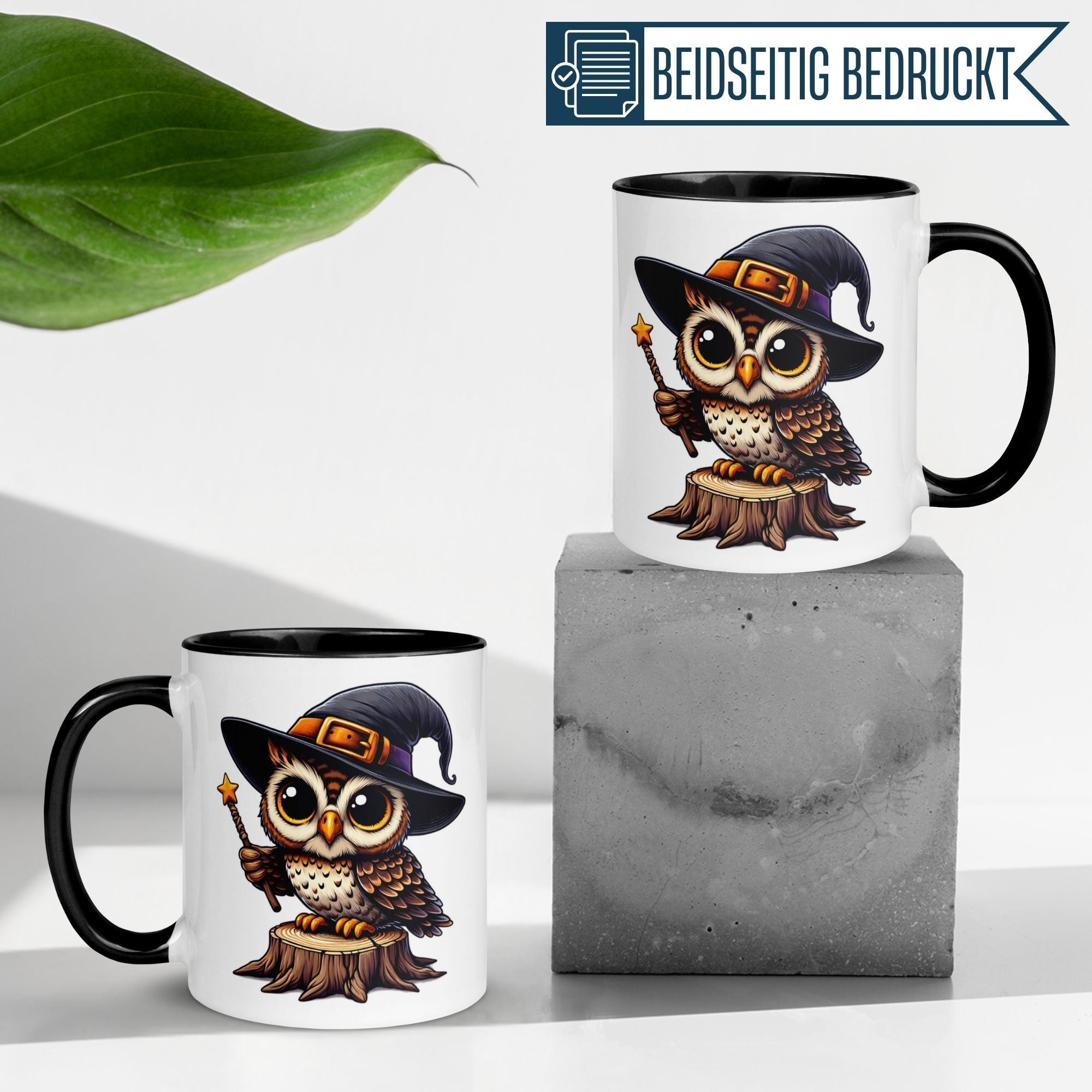 Tasse Eule – „Zauberstab“ – lustiger Eulen Geschenk Becher für Zauberer