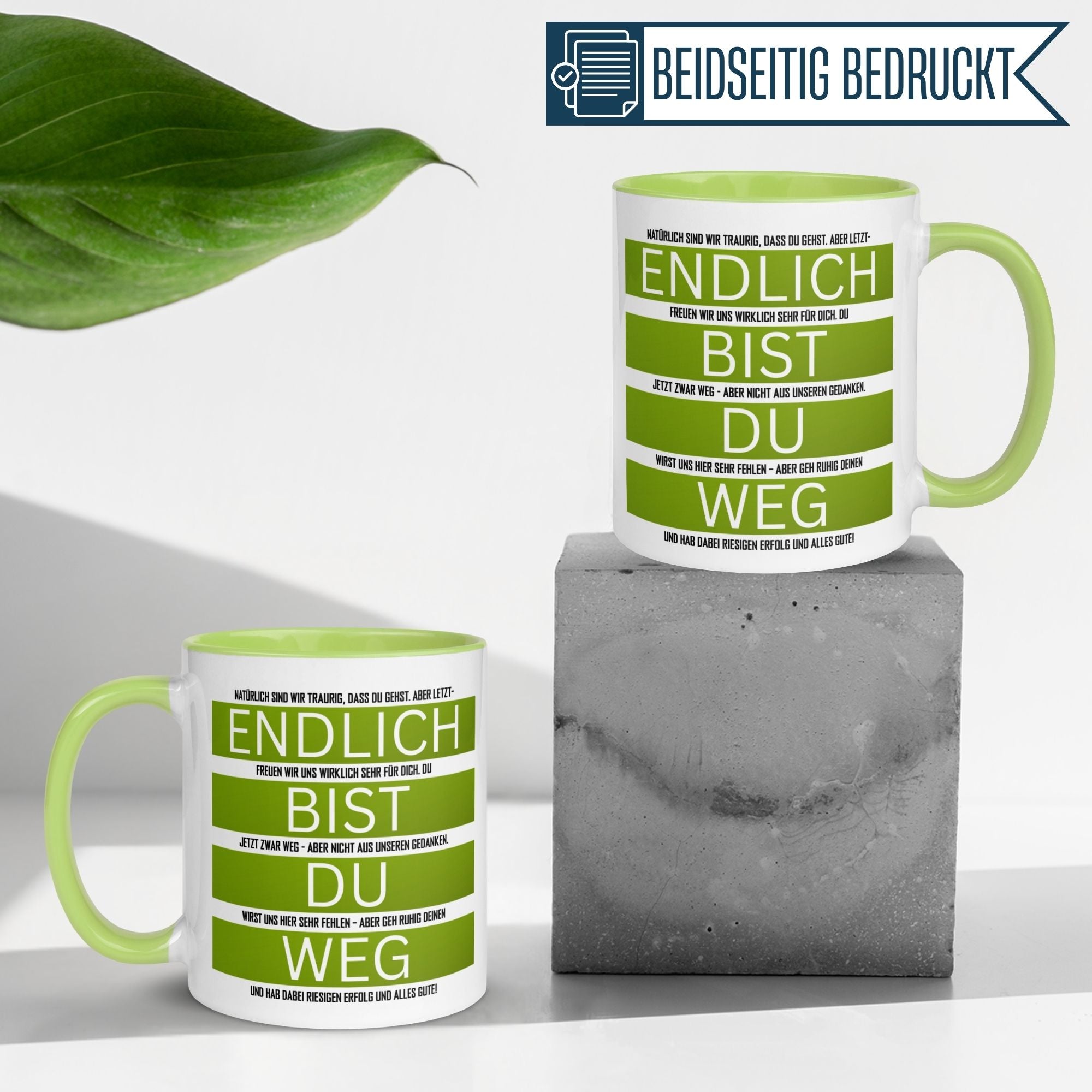 Momentals® Tasse Abschied | Humorvoll & Spruch | Endlich bist du weg - Grün