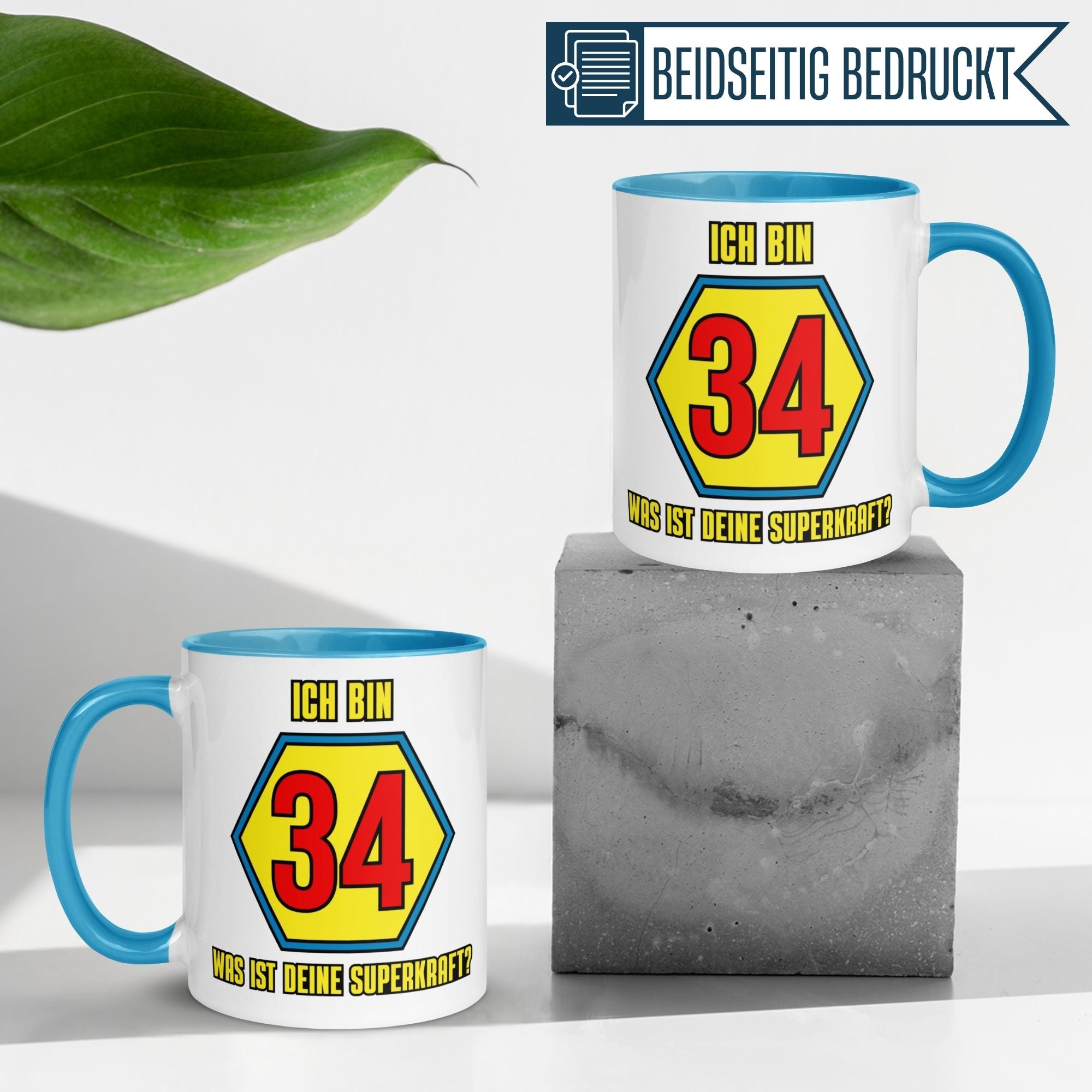 Momentals® Tasse 34. Geburtstag | Superheld & Spruch | Ich bin 34 und was ist deine Superkraft