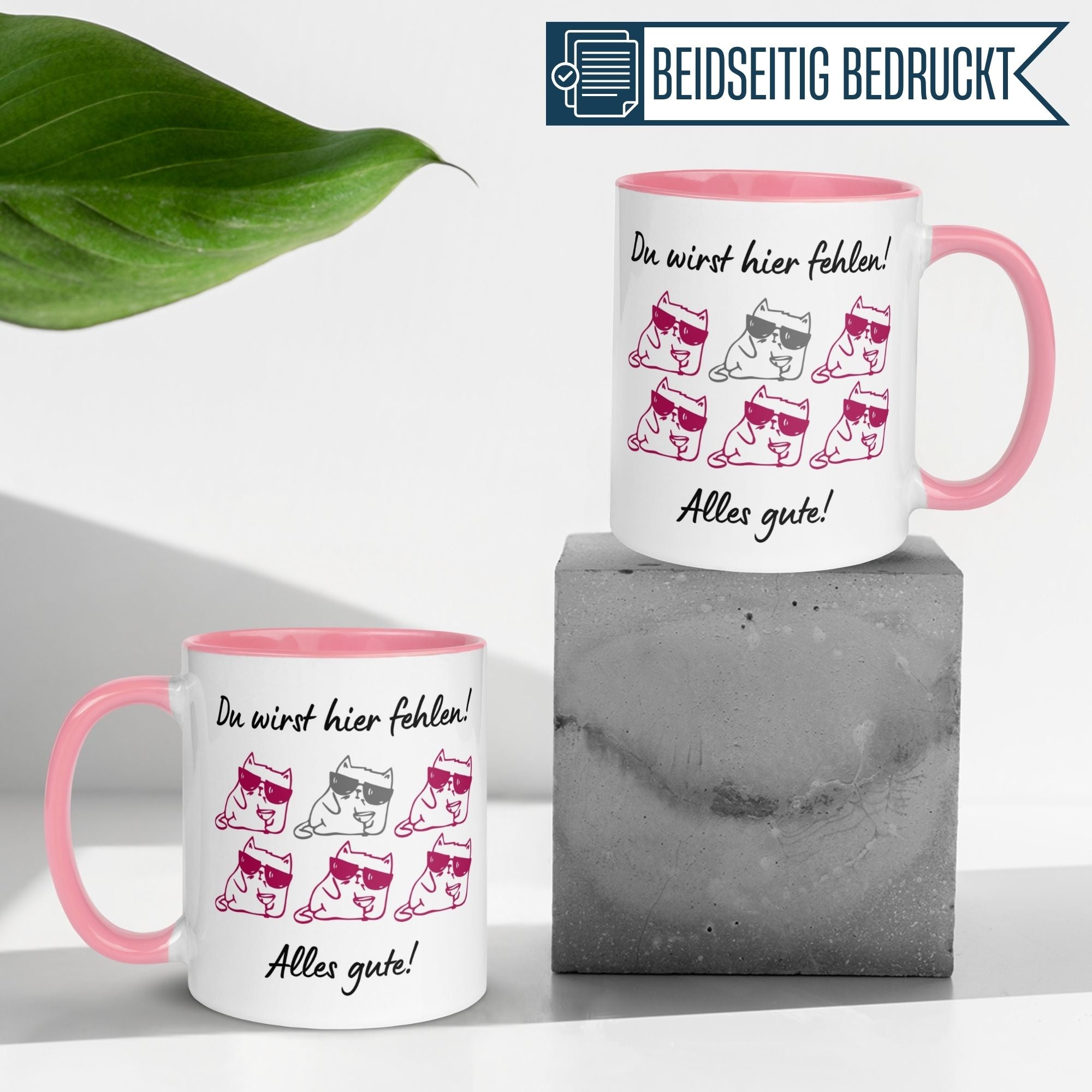 Momentals Tasse mit Katzenmotiv und Spruch "Du wirst hier fehlen! Alles Gute!"