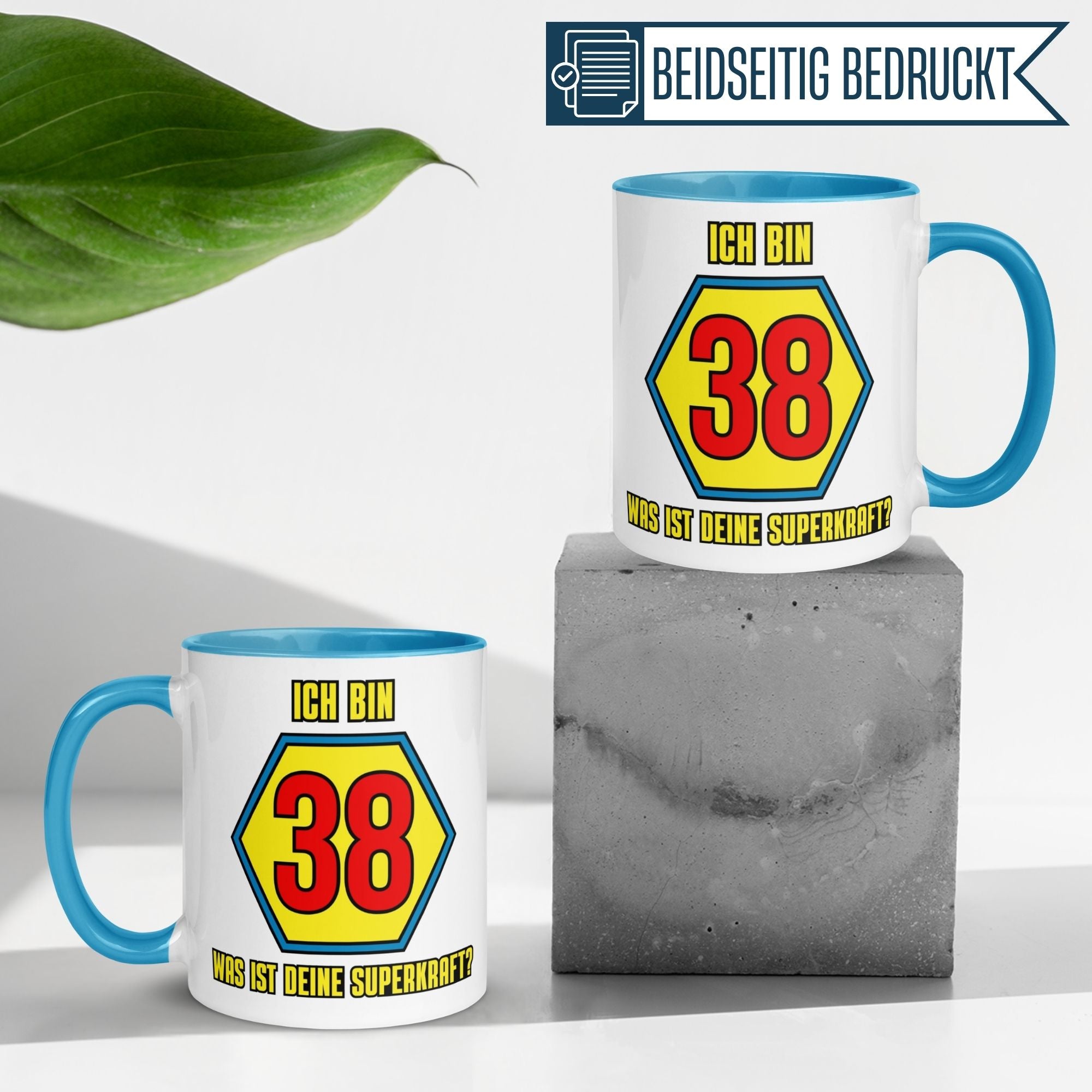 Momentals® Tasse 38. Geburtstag | Superheld & Spruch | Ich bin 38 und was ist deine Superkraft
