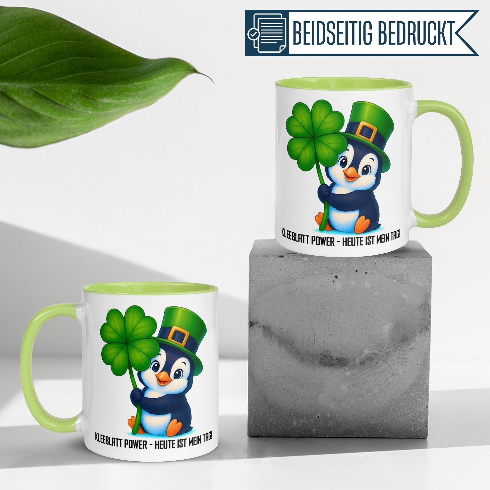 Momentals® Tasse | Pinguin & Spruch | Kleeblatt-Power: Heute ist mein Tag