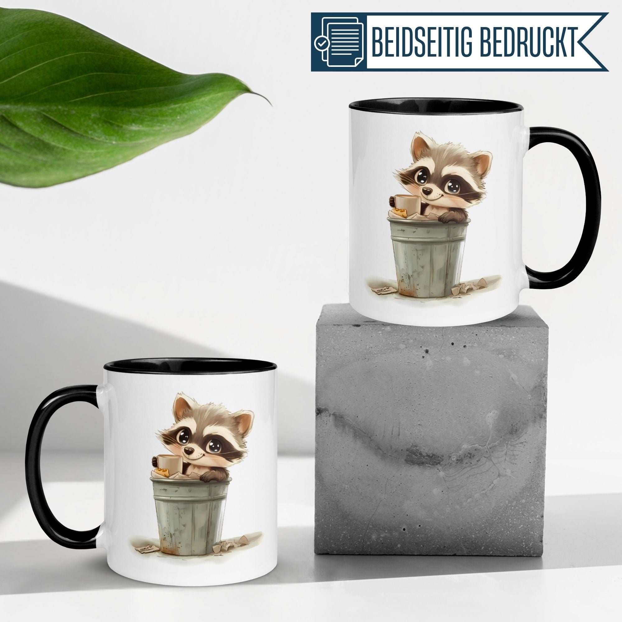 Momentals® Tasse Morgenmuffel mit Waschbär und Kaffee, ideal für Kaffeeliebhaber.