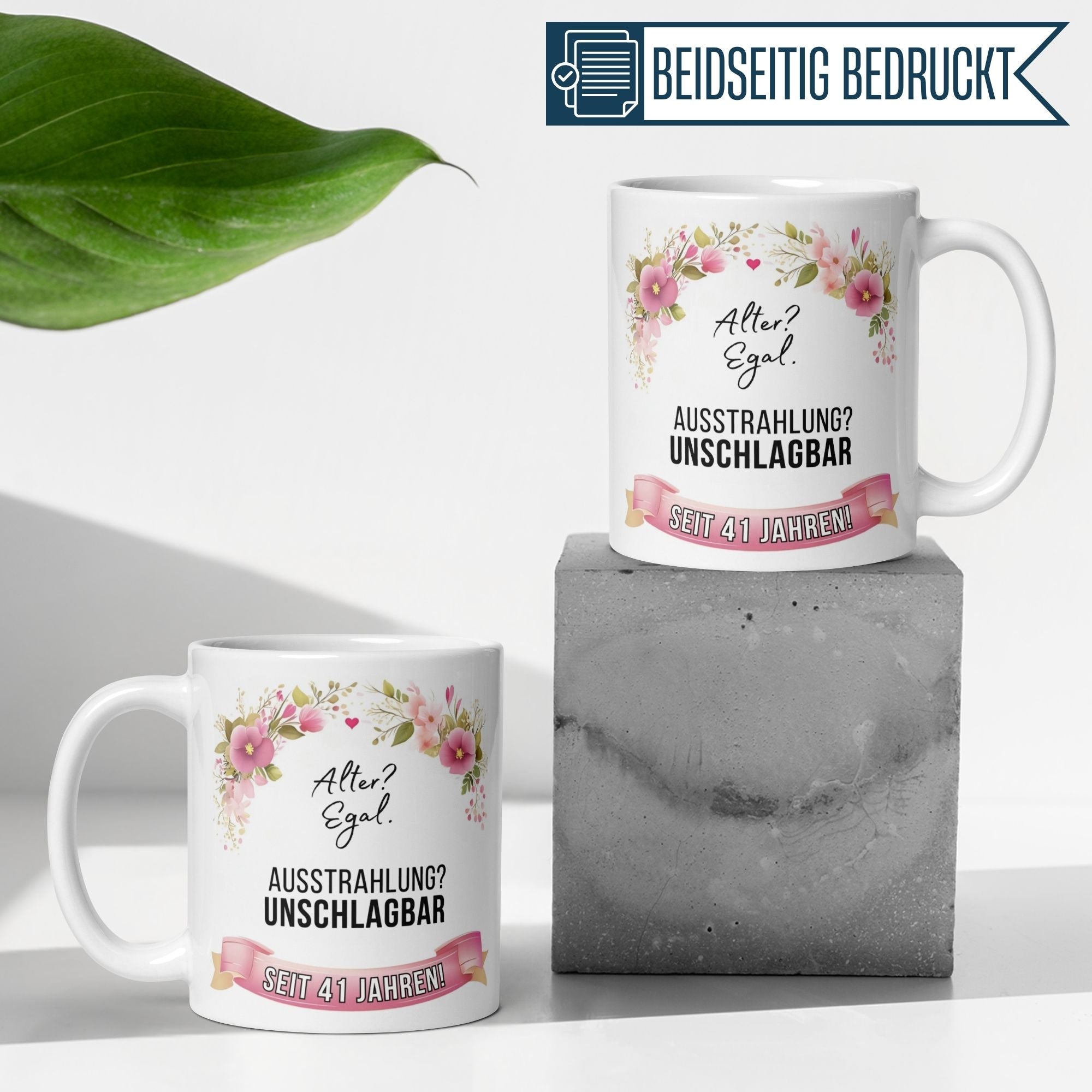 Momentals® Tasse 41. Geburtstag | Blumen & Spruch | Ausstrahlung - Unschlagbar seit 41 Jahren • Momentals