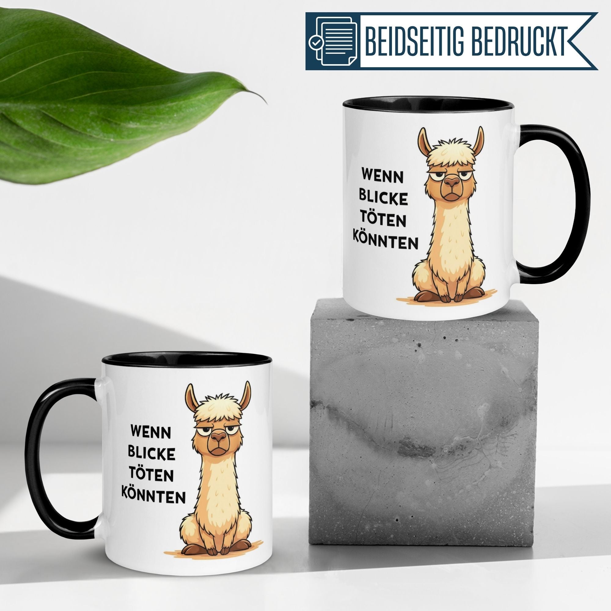 Tasse Lama – „Wenn Blicke töten könnten“ – lustiger Geschenk Becher für Morgenmuffel
