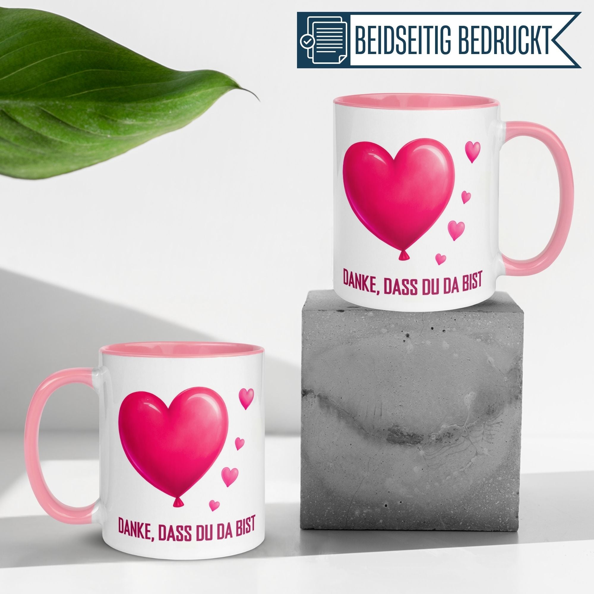 Momentals® Tasse mit Herzballon-Motiv, sagt: Danke, dass du da bist, perfekt für Wertschätzung in jeder Kaffeepause.
