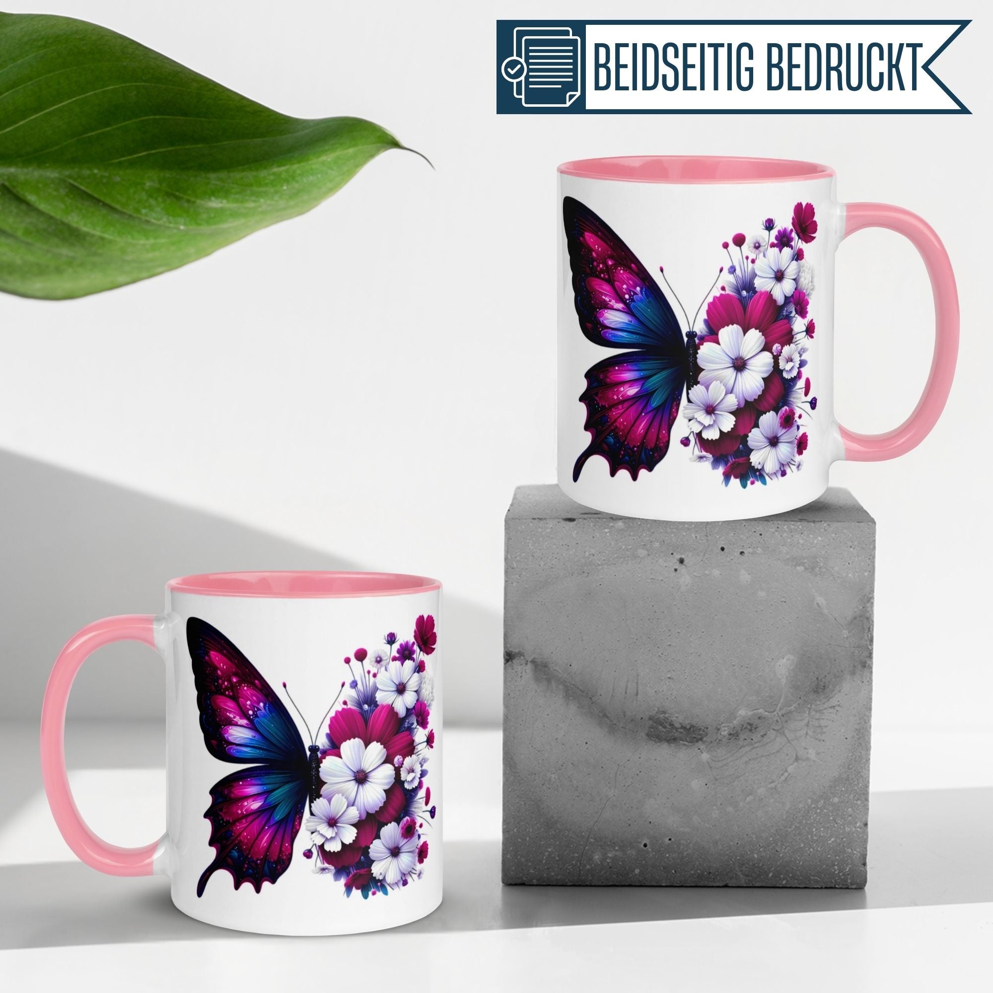 Momentals® Tasse | Schmetterling & Blüten | Fuchsia Eleganz in Magenta & Weiß