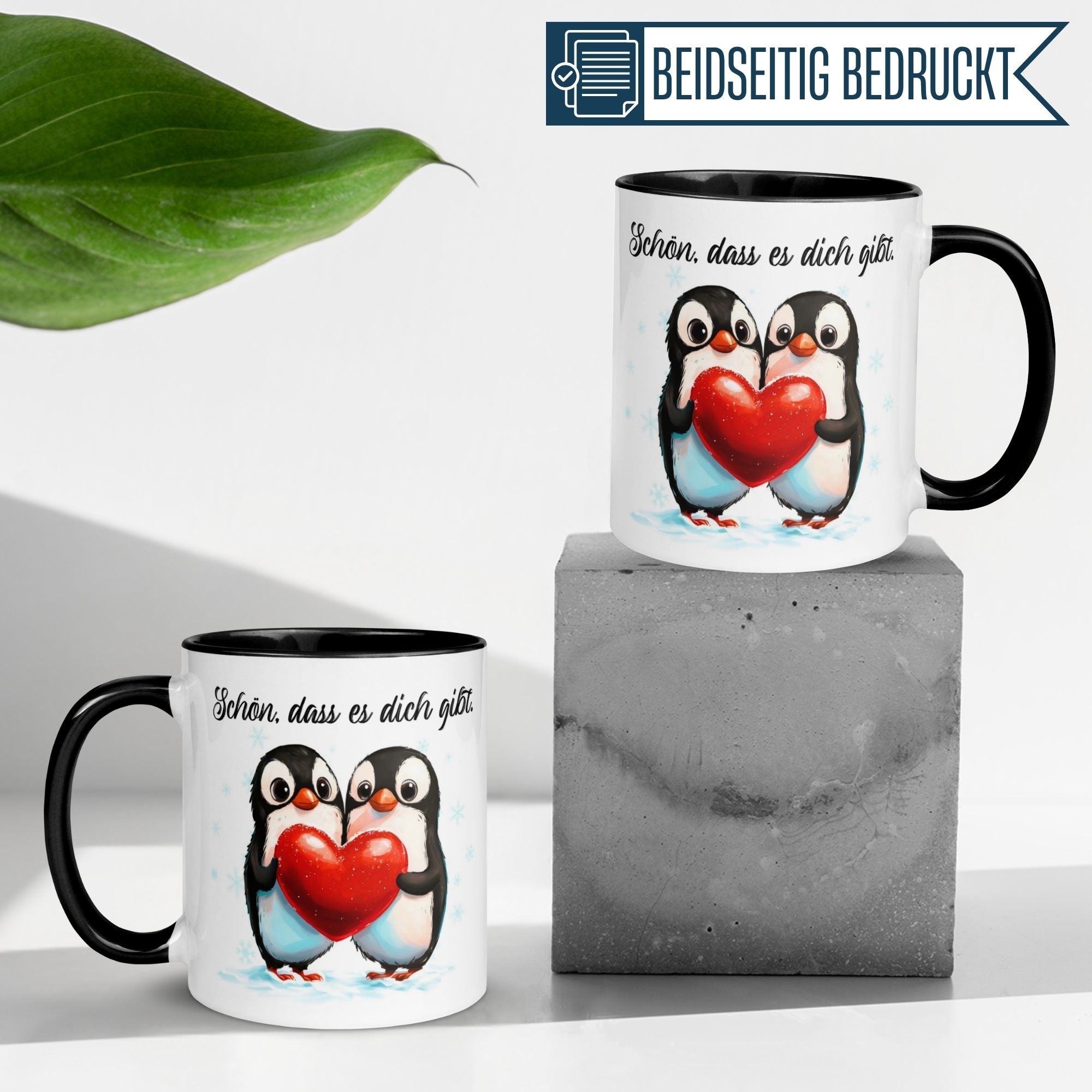 Momentals Tasse mit Pinguin-Motiv, Danke Botschaft "Schön, dass es dich gibt", perfekt für Wertschätzung.