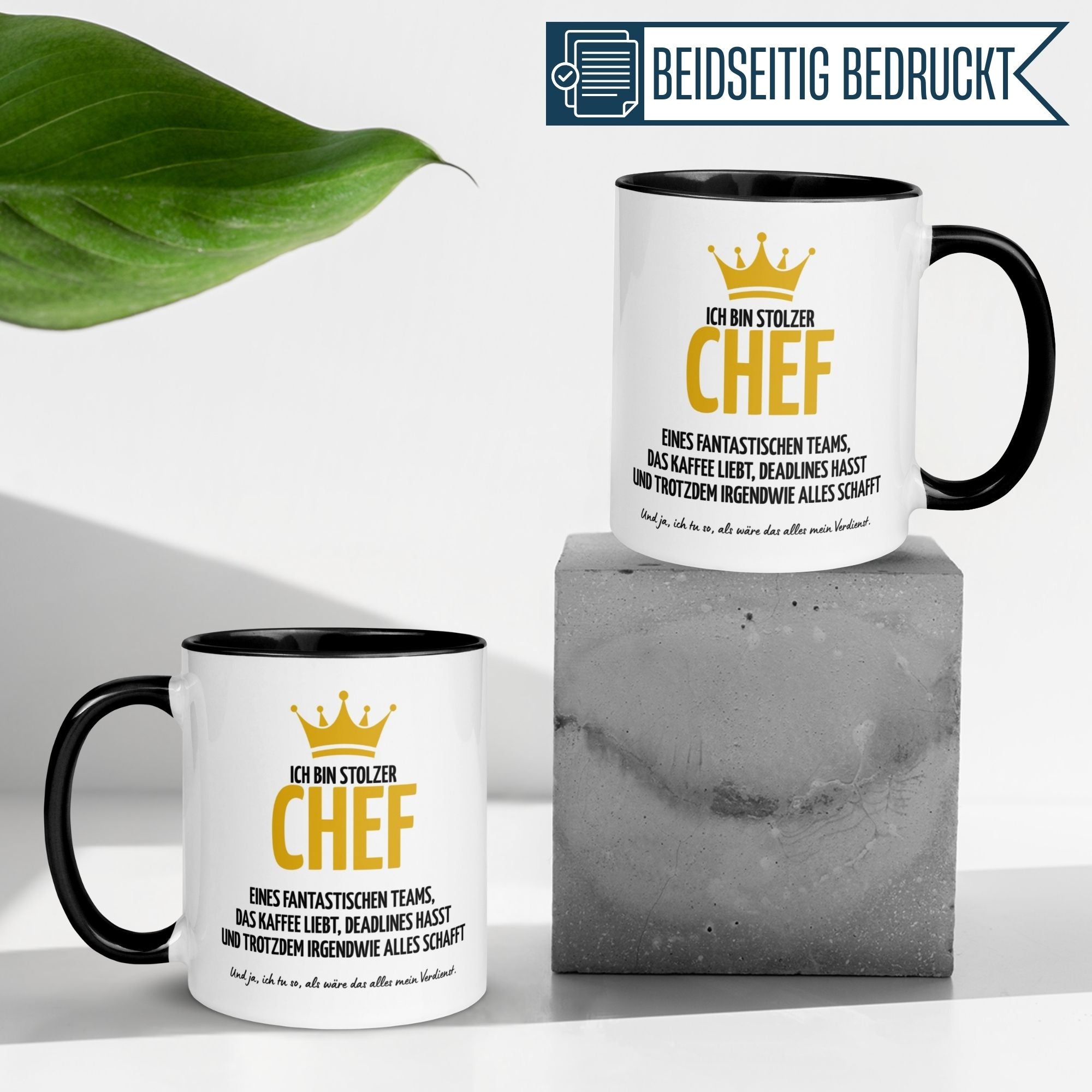 Momentals® Tasse Chef mit Spruch "Ich bin stolzer Chef" in modernem Design, ideal als Geschenk für den Chef.