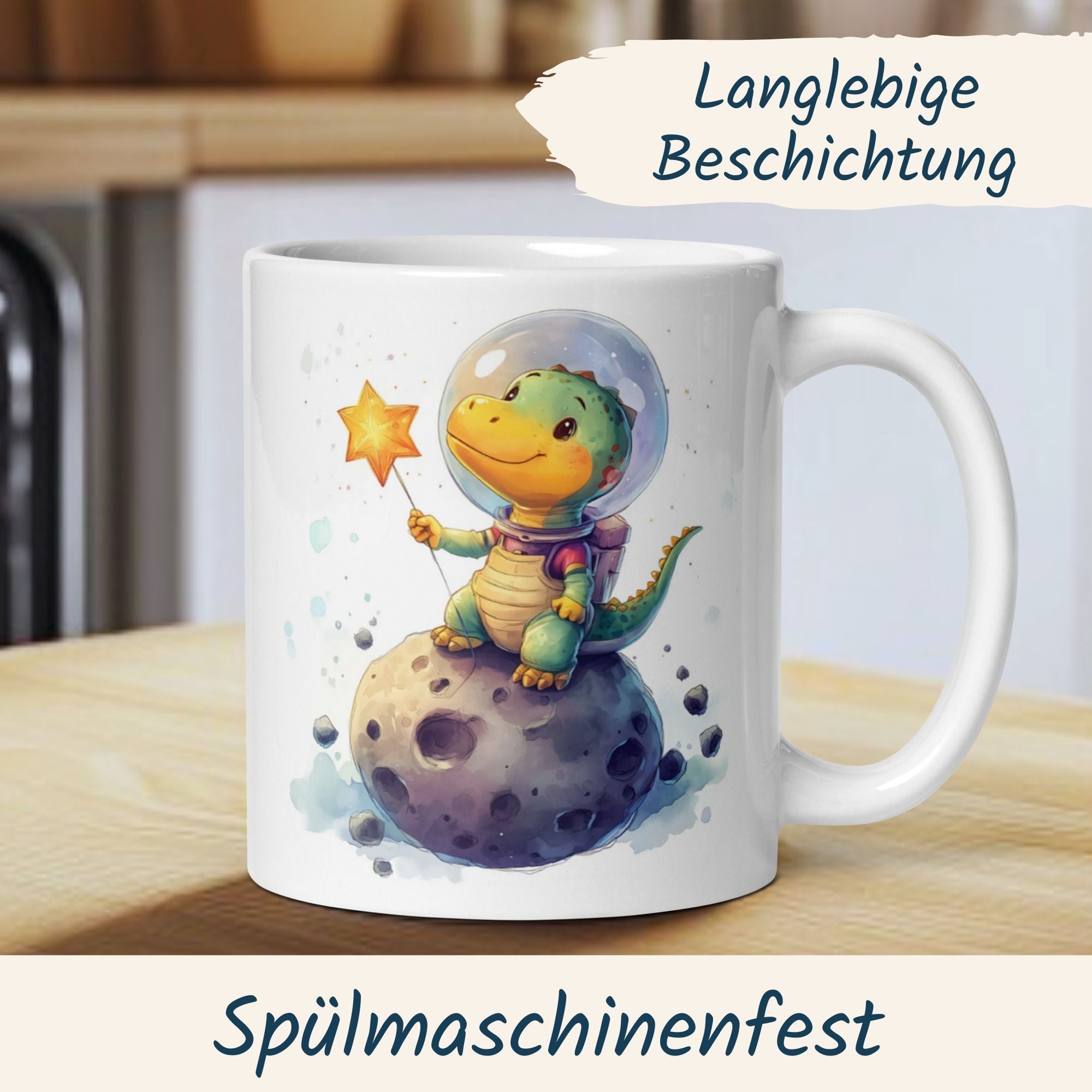 Dinosaurier Tasse mit Astronaut-Dino auf dem Mond, perfektes Geschenk für dino-liebende Morgen!