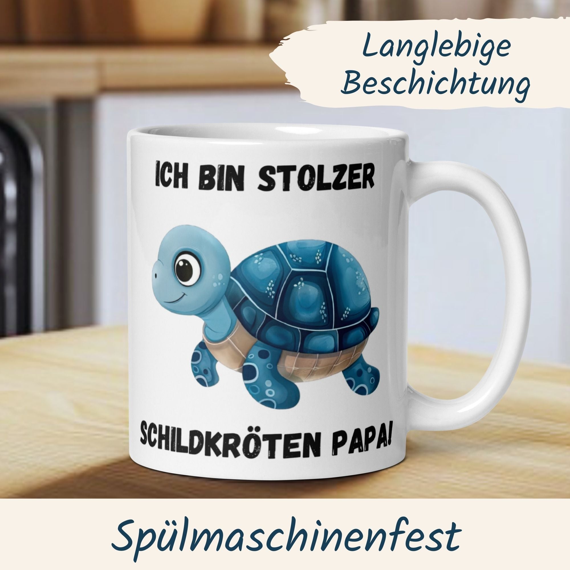 Momentals® Tasse für Schildkröten-Papas mit niedlichem Schildkröten-Design und Spruch. Perfekt für Kaffee oder Tee.