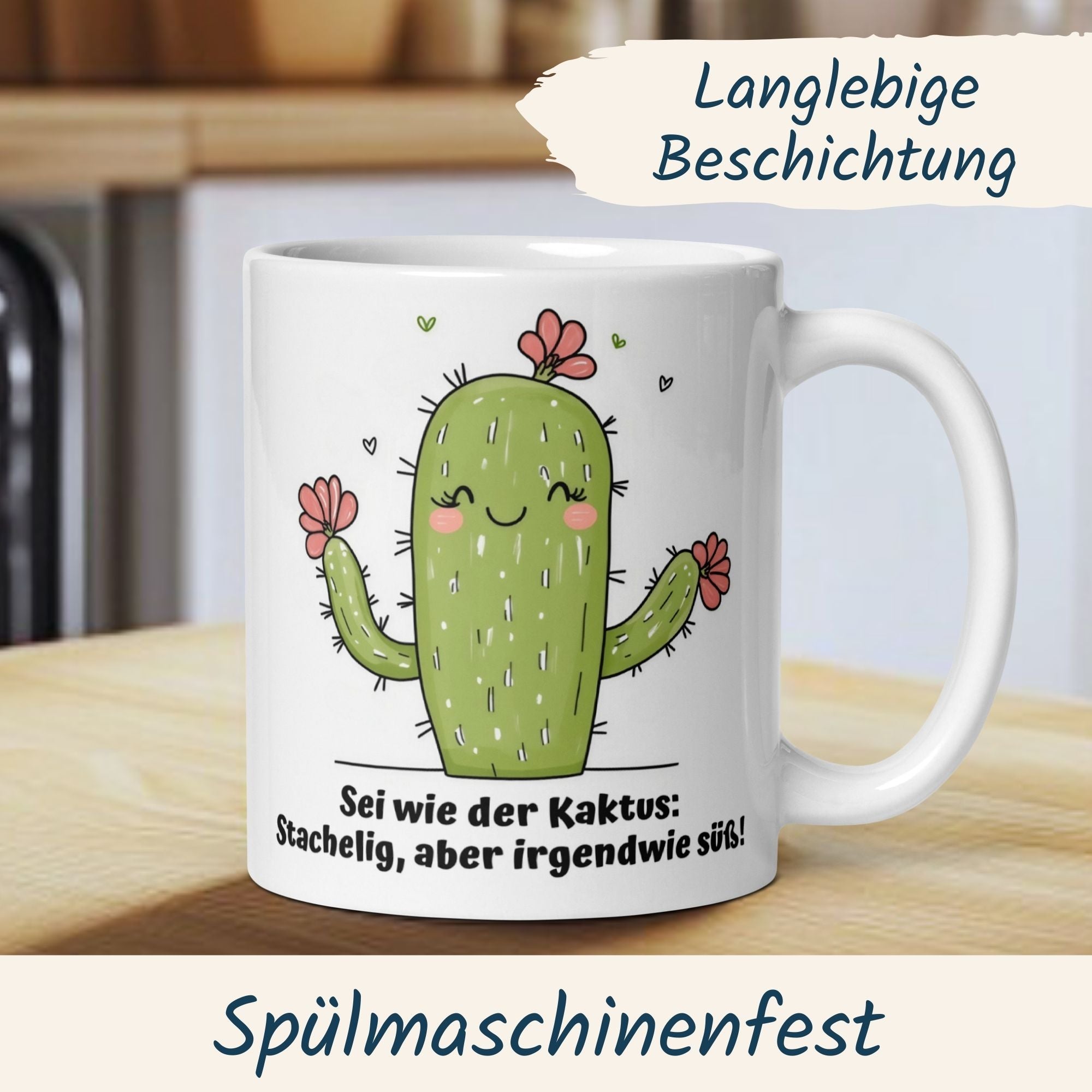 Funny cactus mug with the quote 'Be like the cactus: prickly but sweet!' perfect gift for plant lovers.
