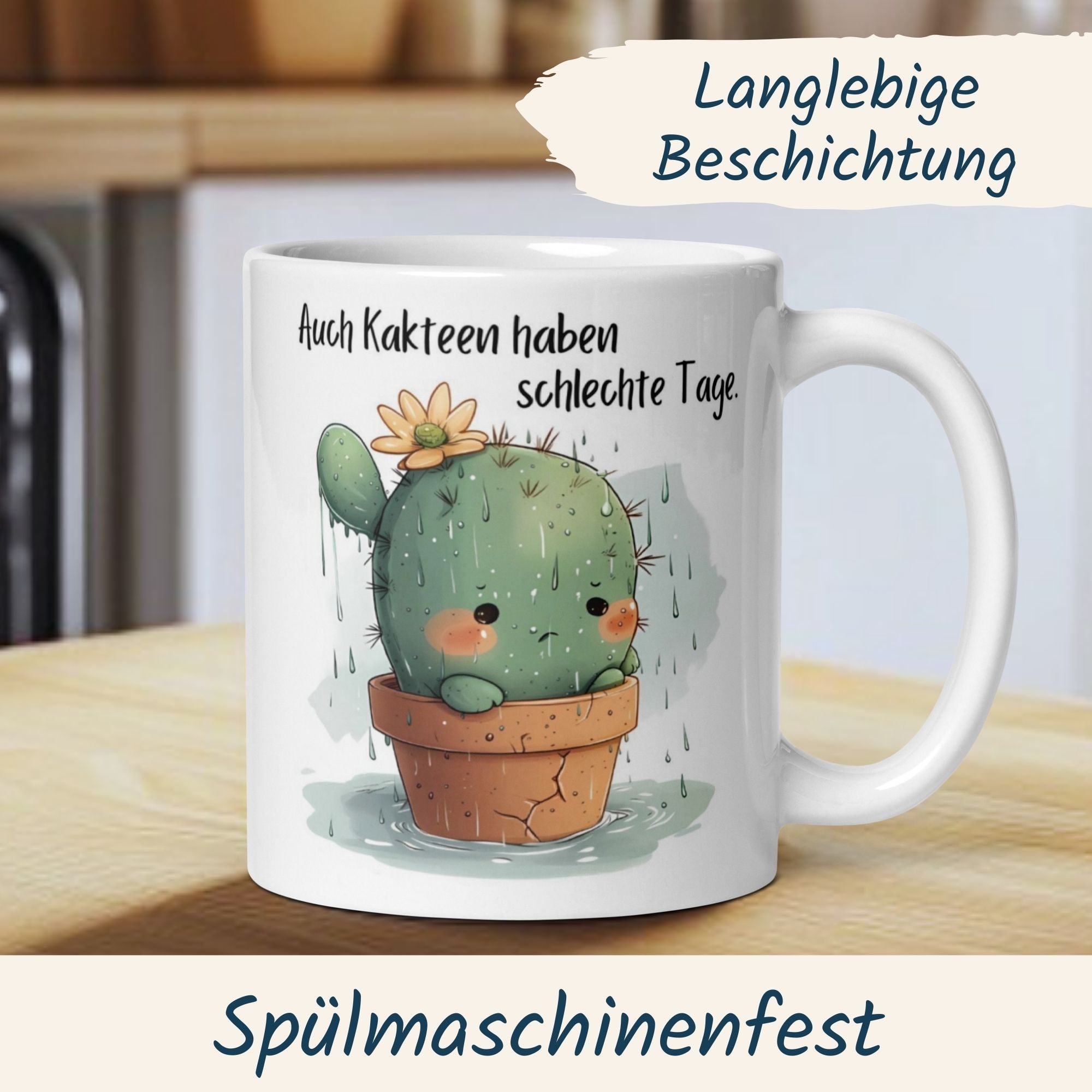 Momentals Kaktus Tasse mit Spruch 'Auch Kakteen haben schlechte Tage' für gute Laune und Geschenkideen.