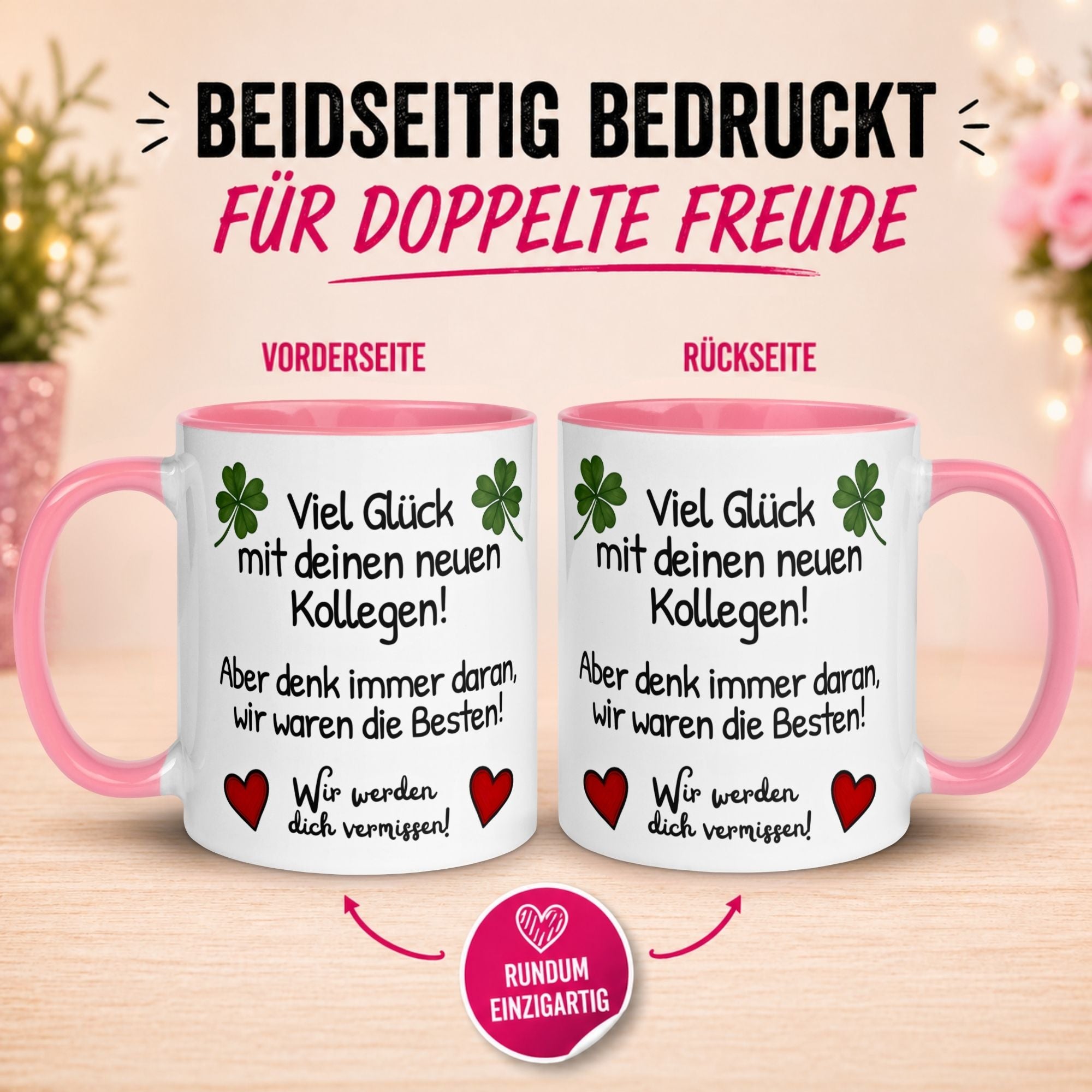 Tasse Abschied – „Viel Glück mit deinen neuen Kollegen“ – Abschiedsgeschenk Kollegin