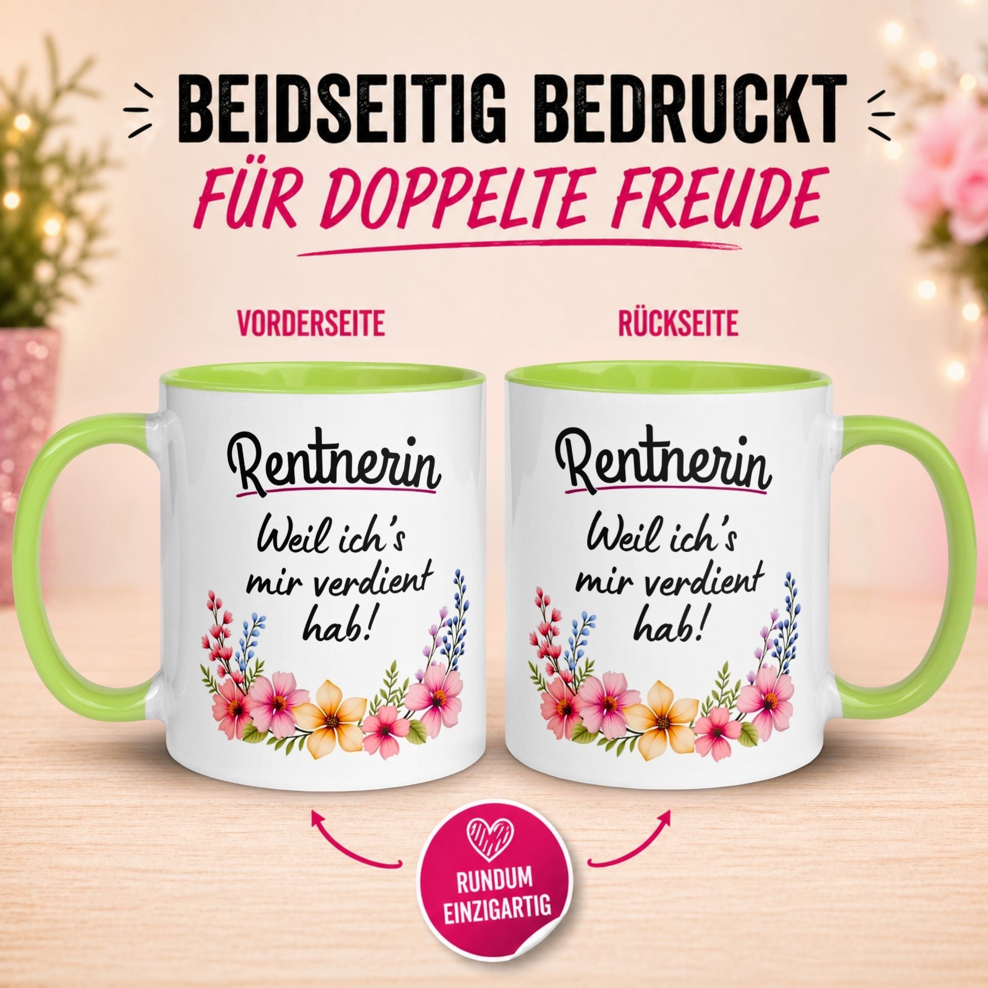 Tasse Rente Frau – „Weil ich's mir verdient hab“ – Geschenk Rentnerin Renteneintritt