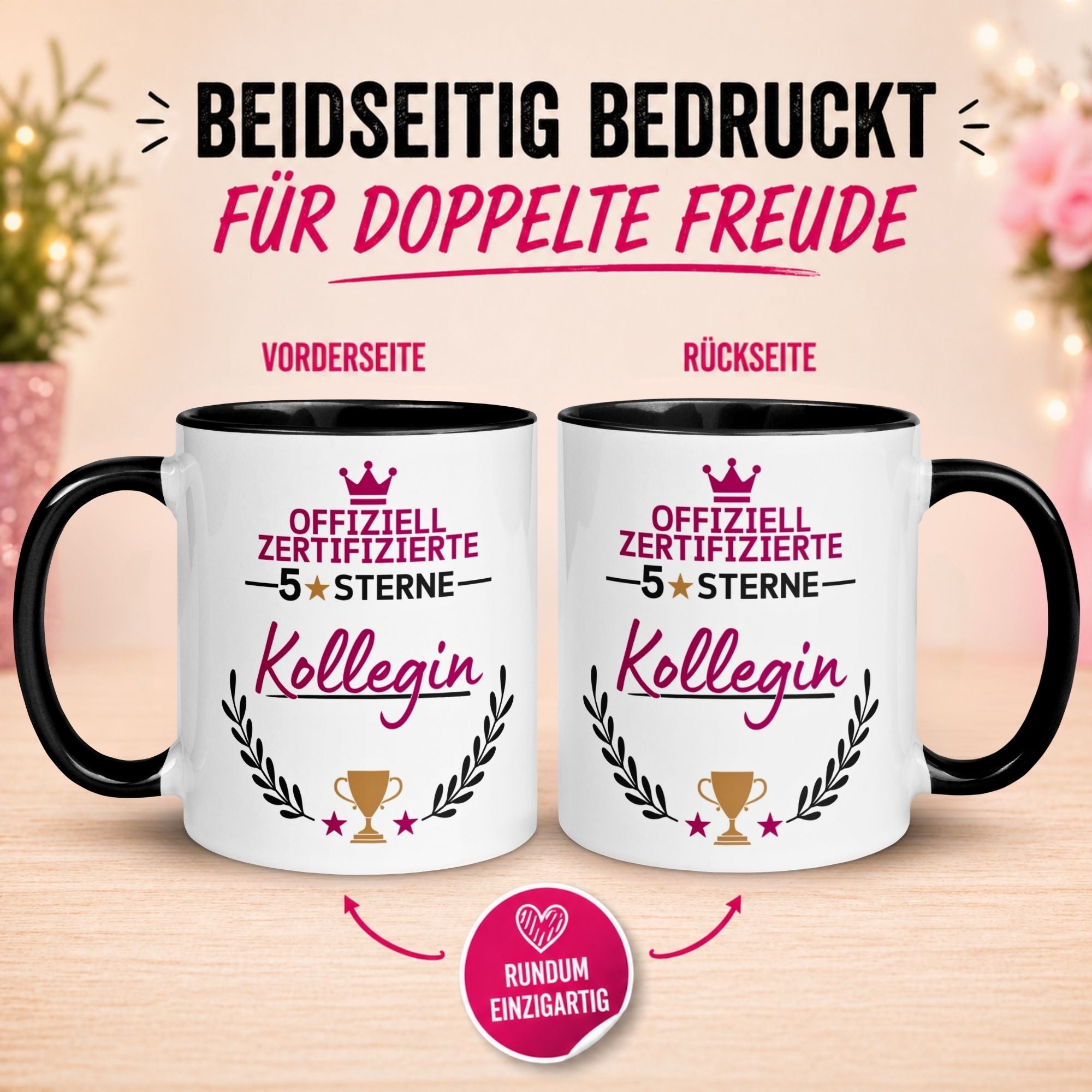 Tasse Kollegin – „Offiziell Zertifizierter 5 Sterne Kollegin“ – Geschenk zum Abschied