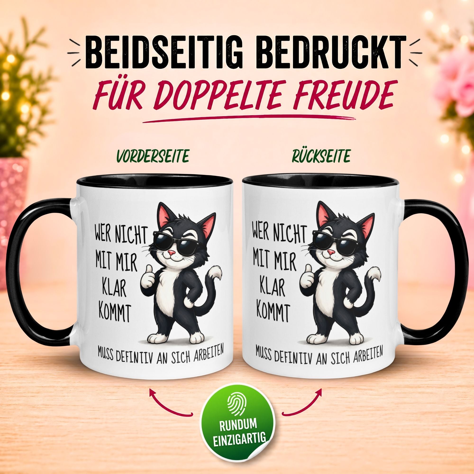 Tasse Katze – „Wer nicht mit mir klar kommt“ – lustiger Katzen Geschenk Becher