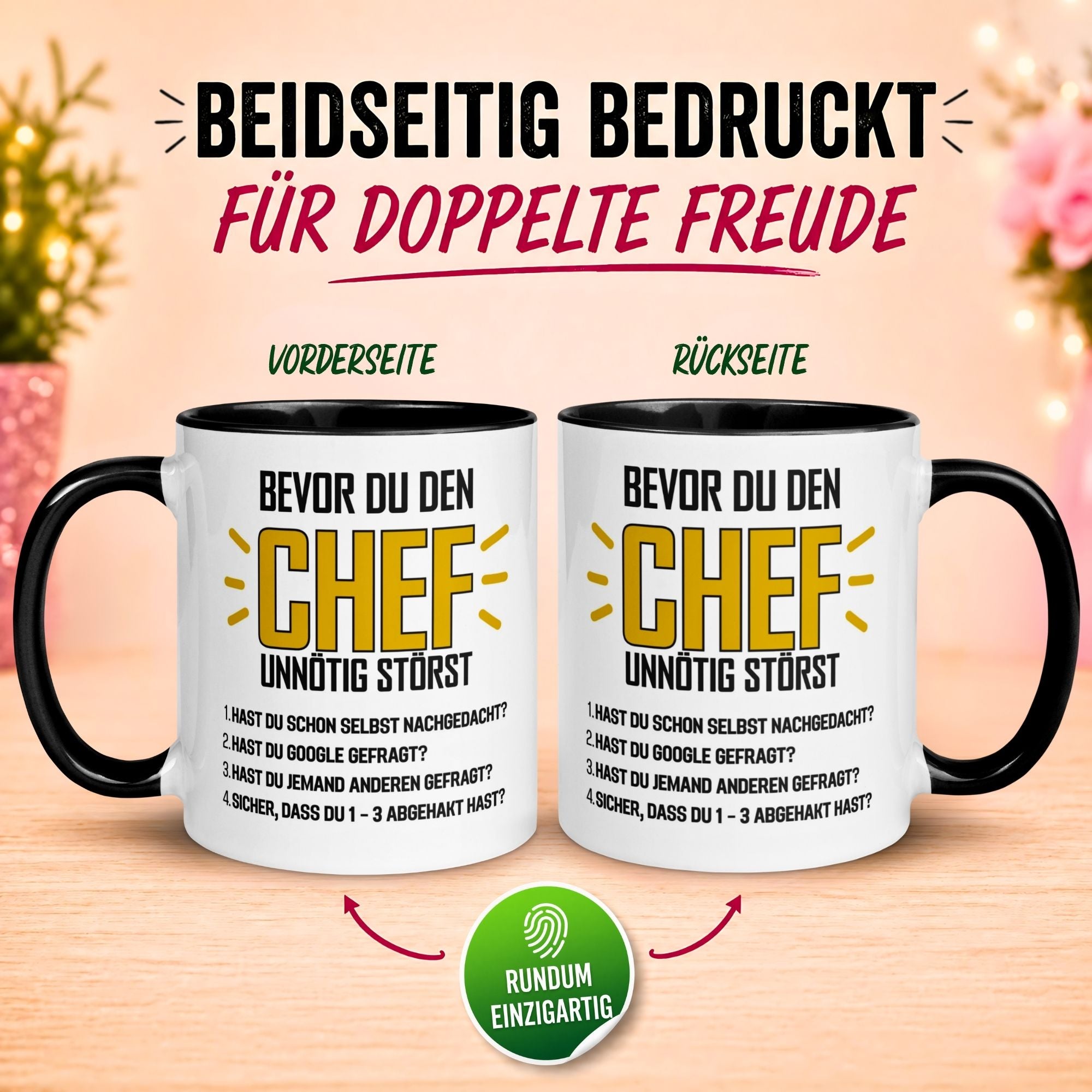 Tasse Chef – „Bevor du den Chef unnötig störst“ – Geschenk Becher Bester Chef