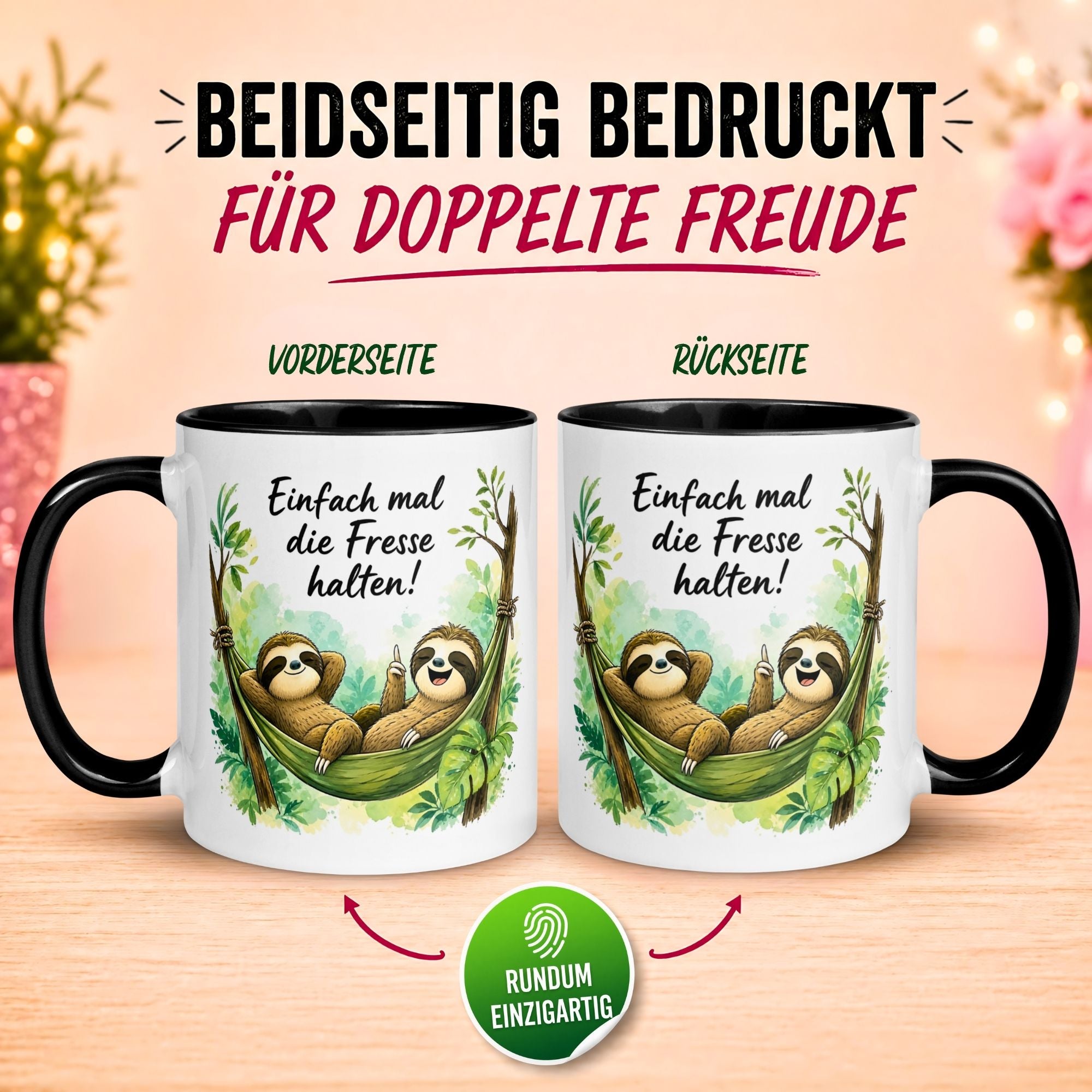 Tasse Faultier – „Einfach mal die Fresse halten“ – lustiger Geschenk Becher fürs Büro
