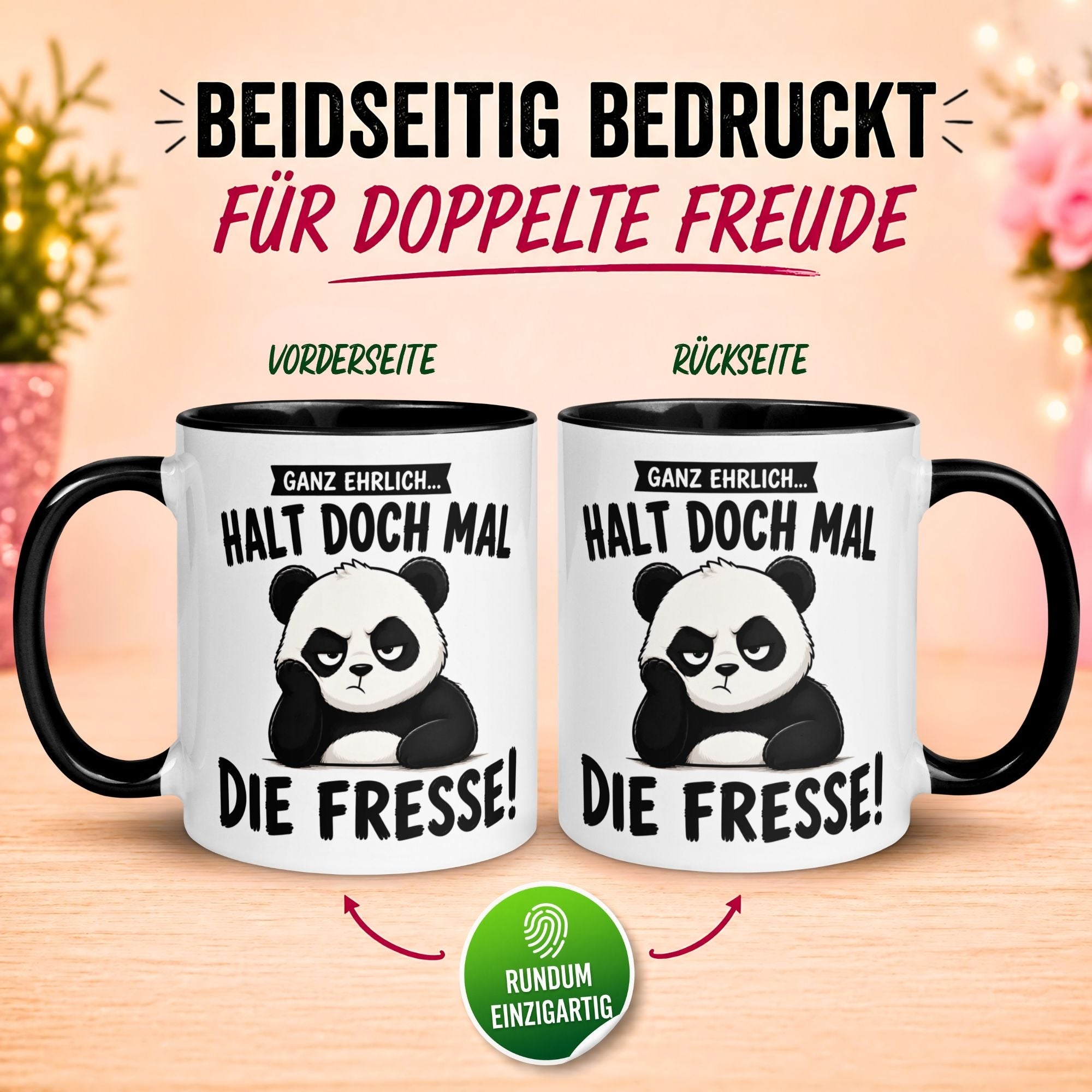 Tasse Panda – „Halt doch mal die Fresse“ – Lustiges Morgenmuffel Geschenk
