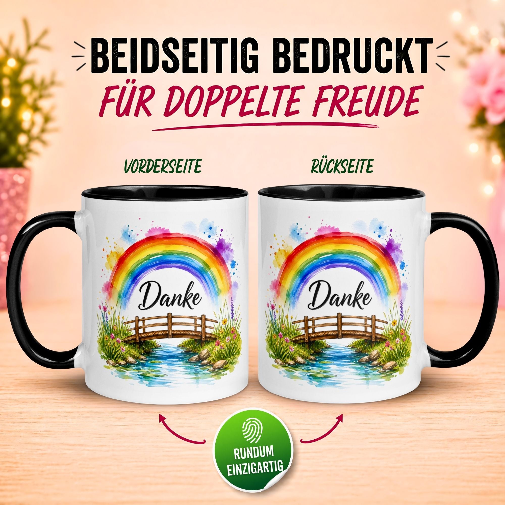 Tasse Danke – „Regenbogen Danke“ – Dankeschön Geschenke Becher