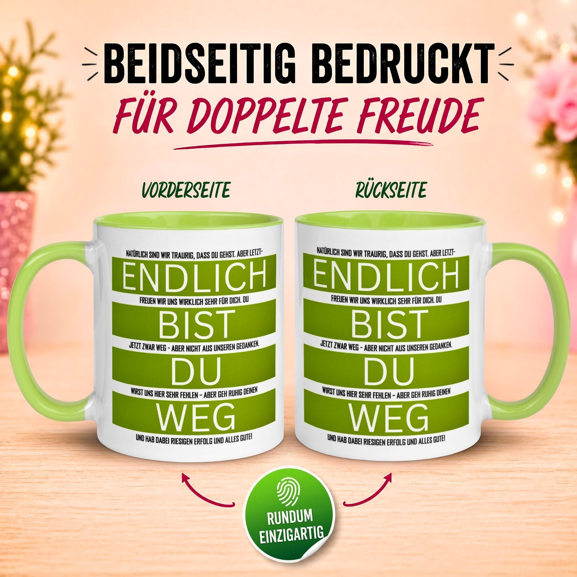 Tasse Abschied – „Endlich bist du weg“ – Abschiedsgeschenk für Kollegen
