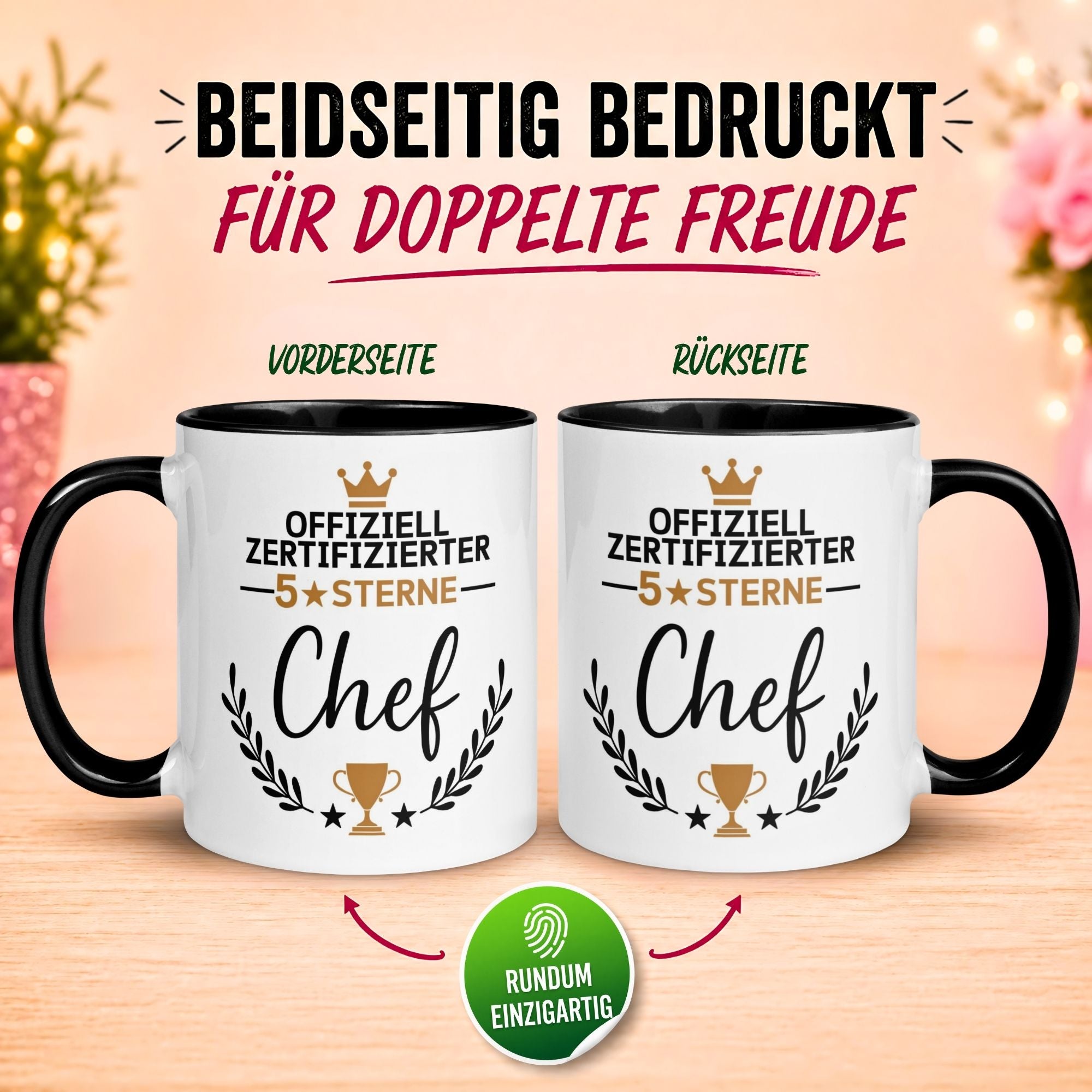 Tasse Chef – „Offiziell Zertifizierte 5 Sterne“ – Geschenk Becher Bester Chef