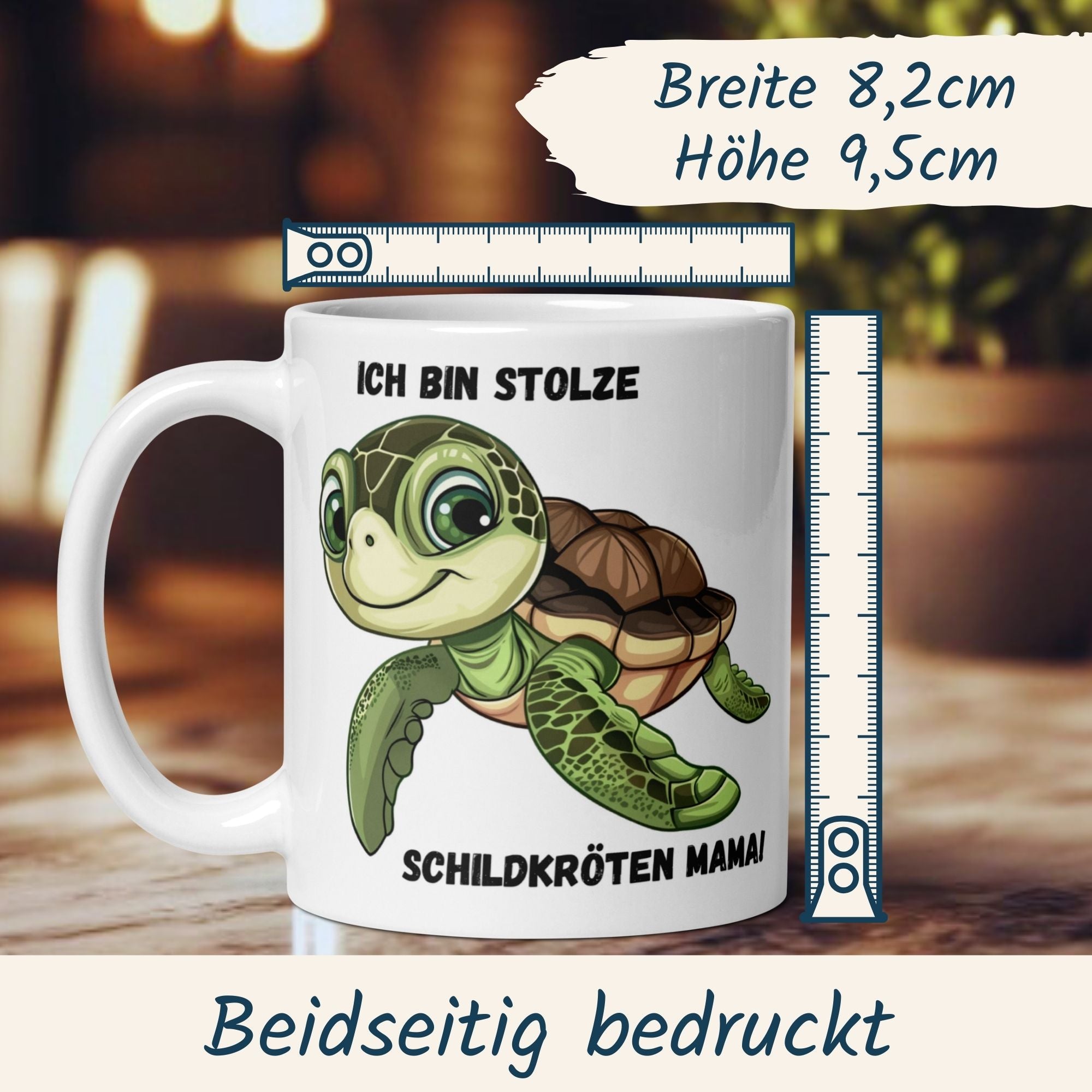 Momentals Tasse mit Schildkröte und Spruch für stolze Schildkröten-Mamas, perfekt für Kaffee oder Tee.