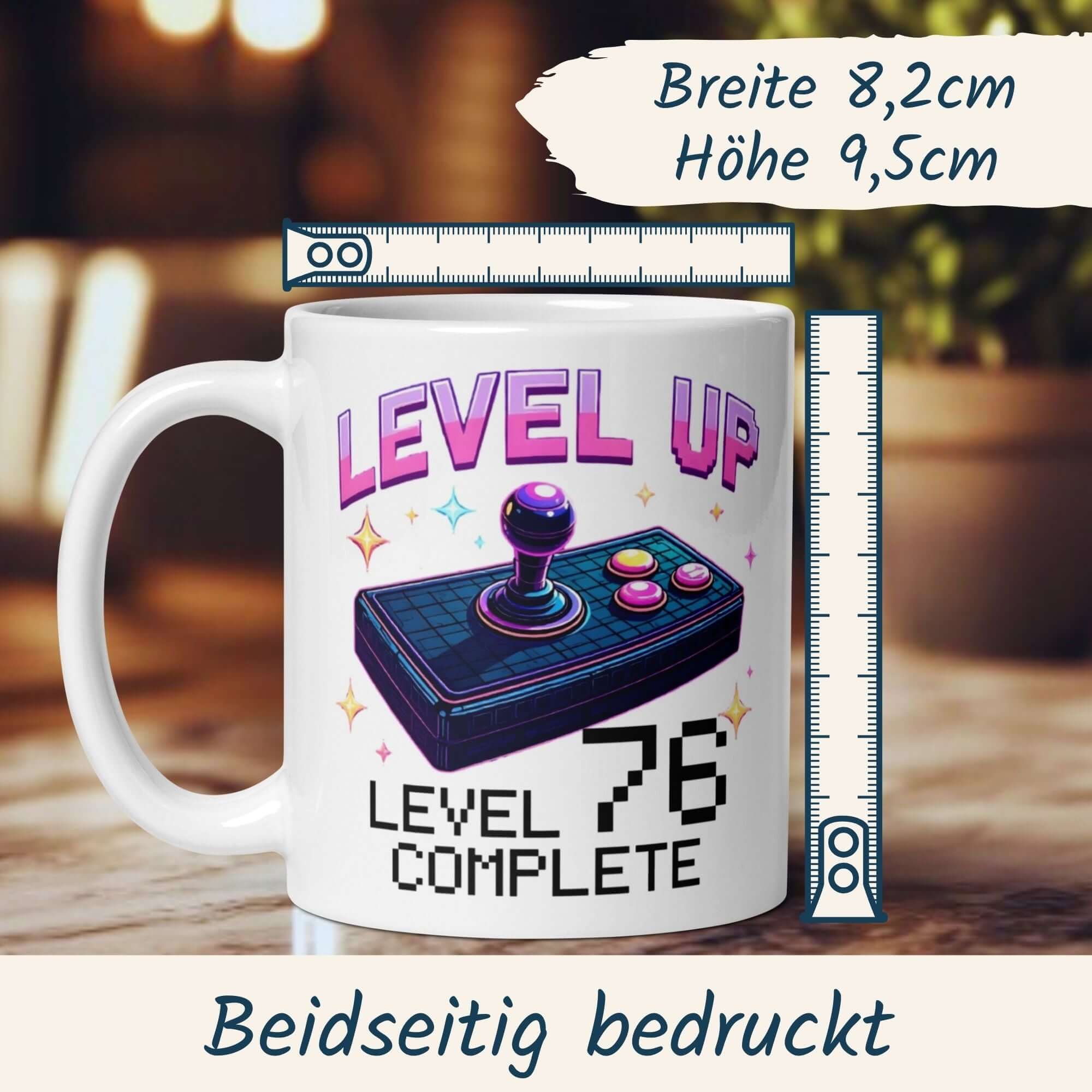 Momentals Tasse 76. Geburtstag mit Joystick und Spruch 'Level 76 Complete' für Gamer Geschenk.