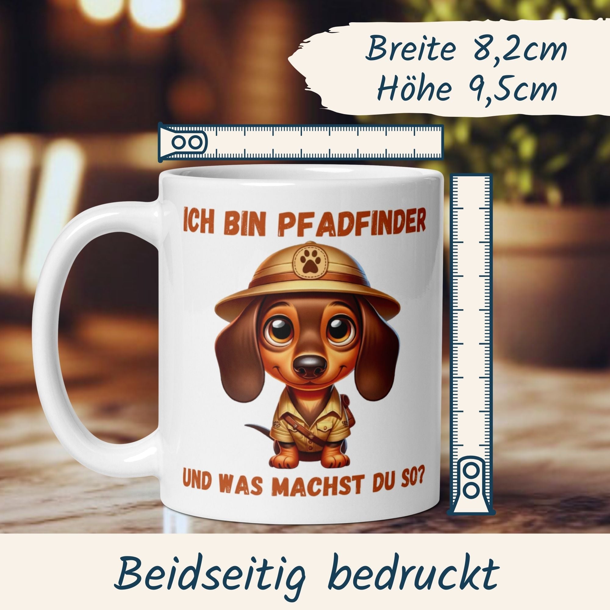 Momentals® Tasse Dackel mit Spruch 'Ich bin Pfadfinder' für abenteuerliche Kaffeepausen.