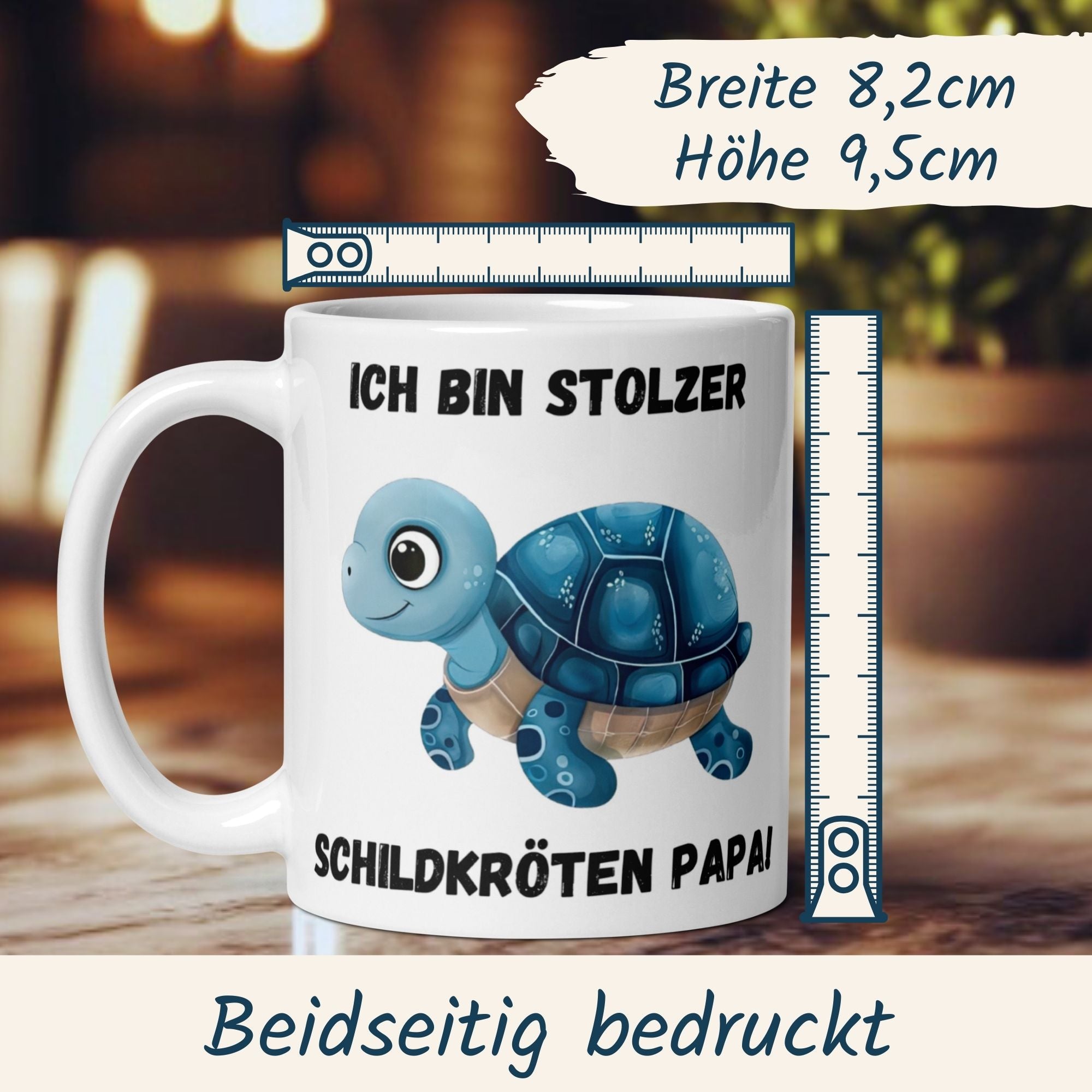 Momentals Tasse mit Schildkröte und Spruch 'Ich bin stolzer Schildkröten Papa' für Schildkrötenliebhaber.