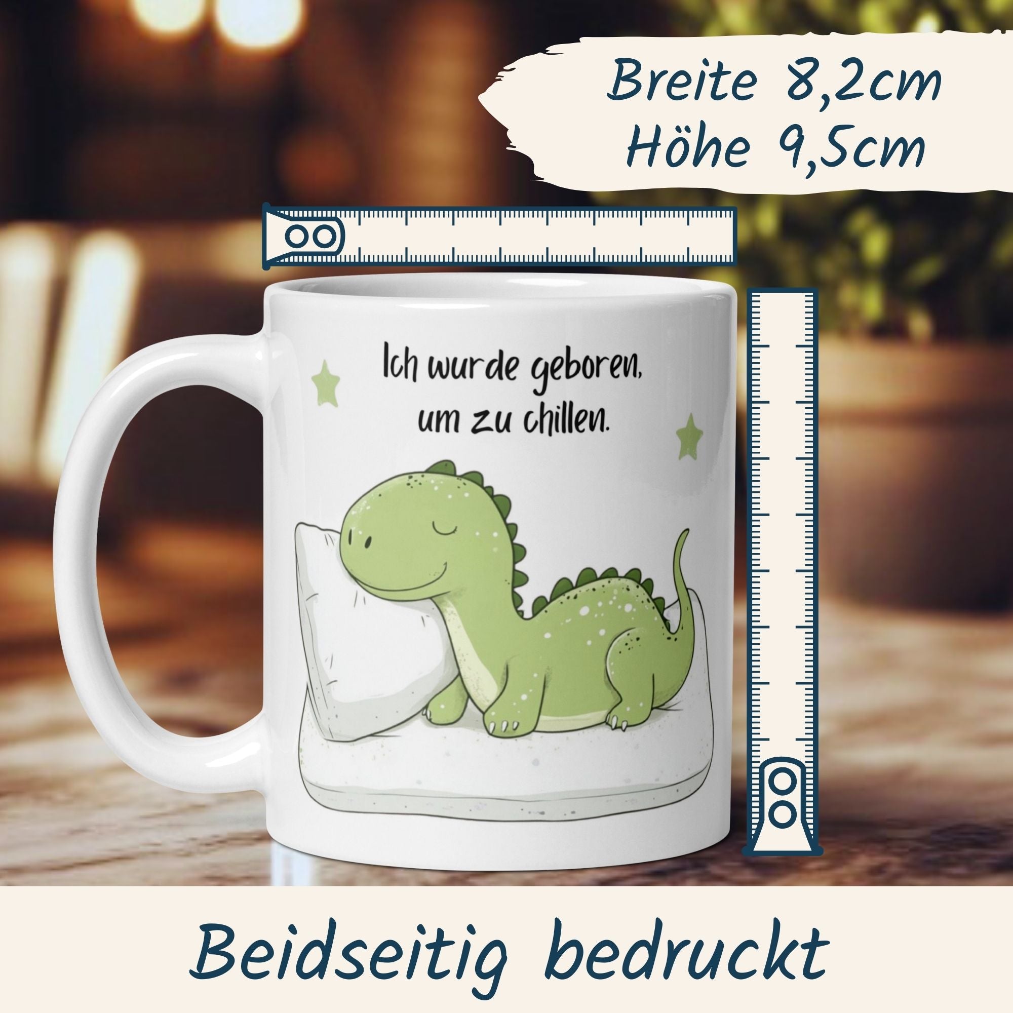 Momentals Dino-Tasse mit Spruch "Ich wurde geboren, um zu chillen" für entspannte Kaffeepausen