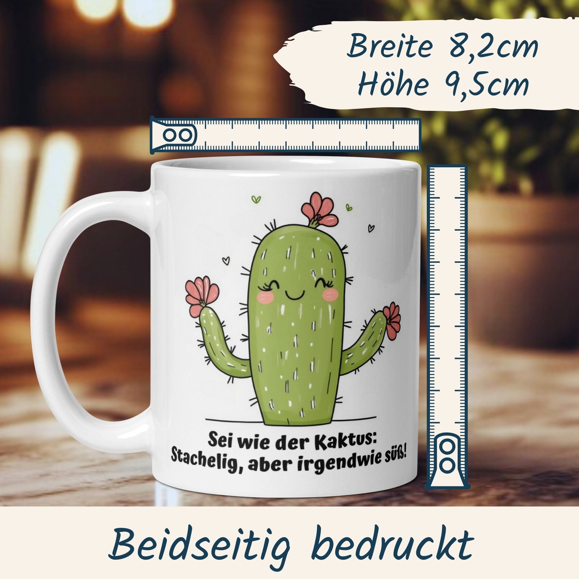Momentals® Kaktus Tasse mit humorvollem Spruch, lächelt und misst 8,2cm x 9,5cm, ideal für Pflanzenfreunde.