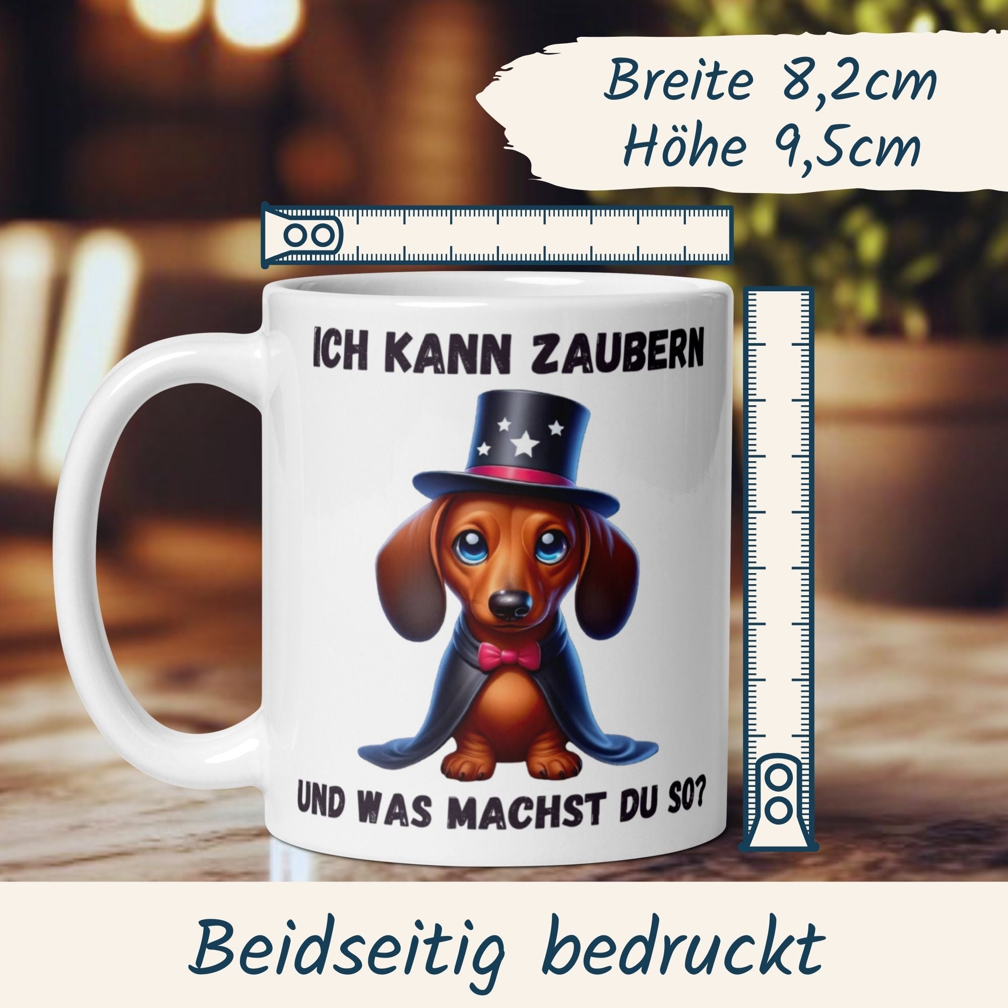 Momentals Dackel-Tasse mit Spruch "Ich kann zaubern" – magisches Geschenk für Zauberfans und Hobby-Magier.