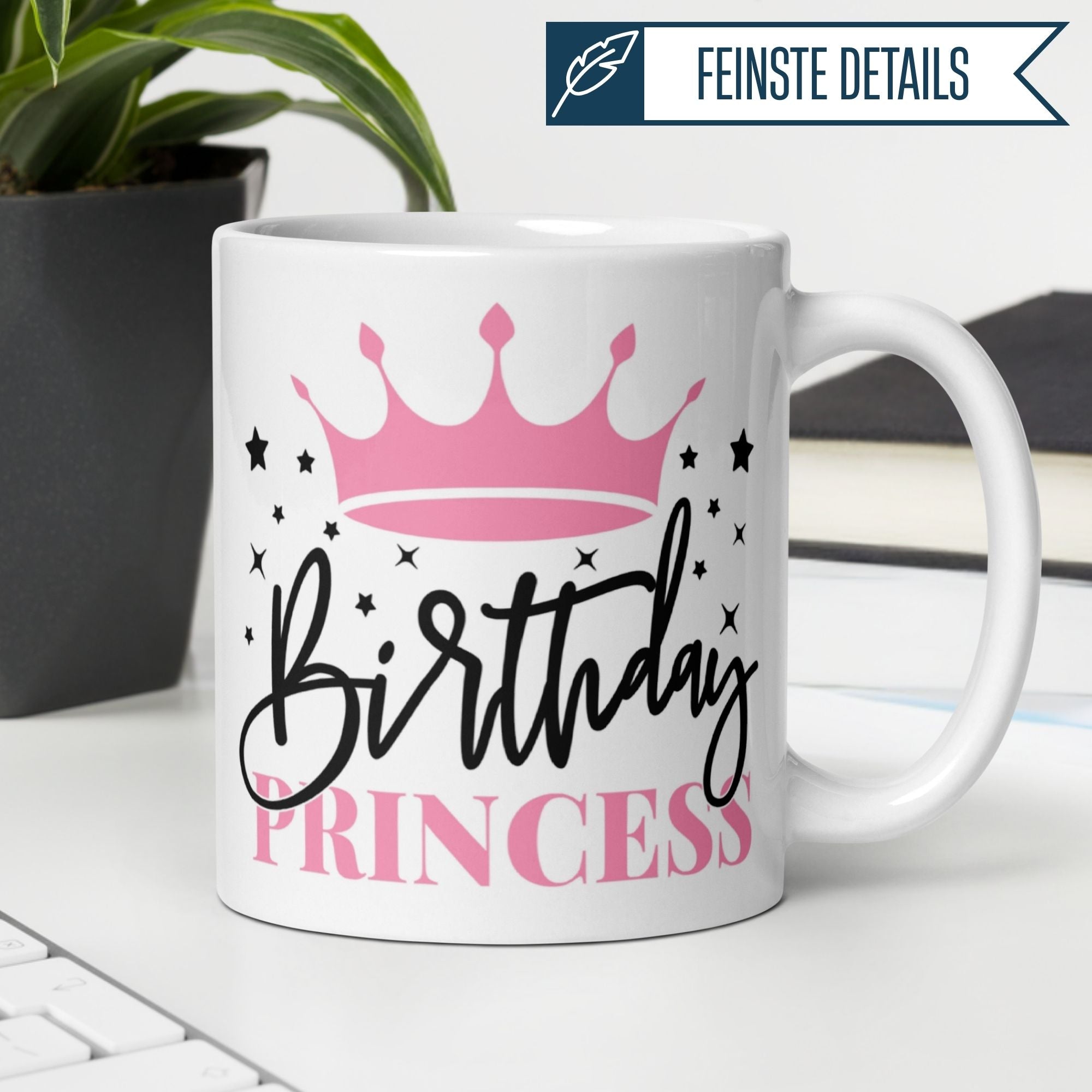 Momentals® Birthday Princess mug featuring a pink crown and playful design, perfect for celebrating special birthdays.