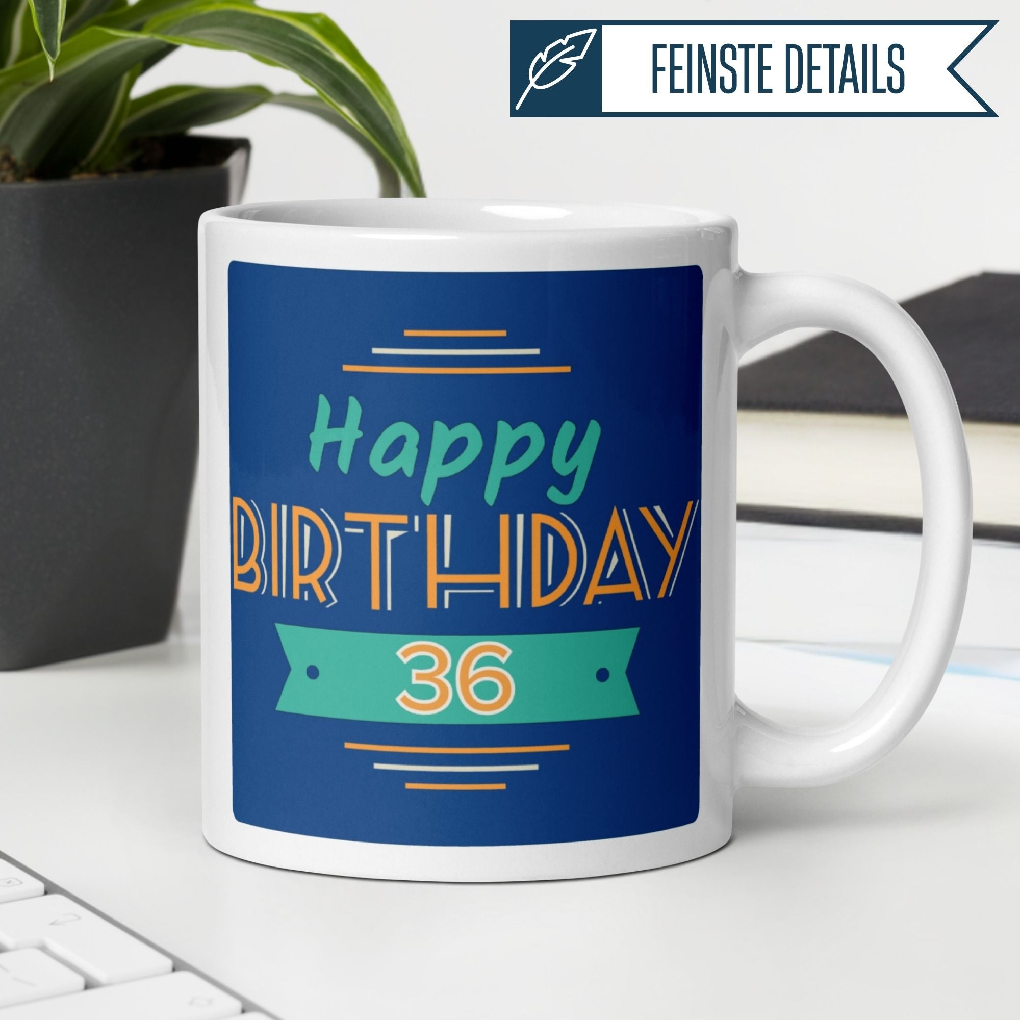 Momentals® Tasse 36. Geburtstag | Retro & Spruch | Farbenfrohes Happy Birthday • Momentals