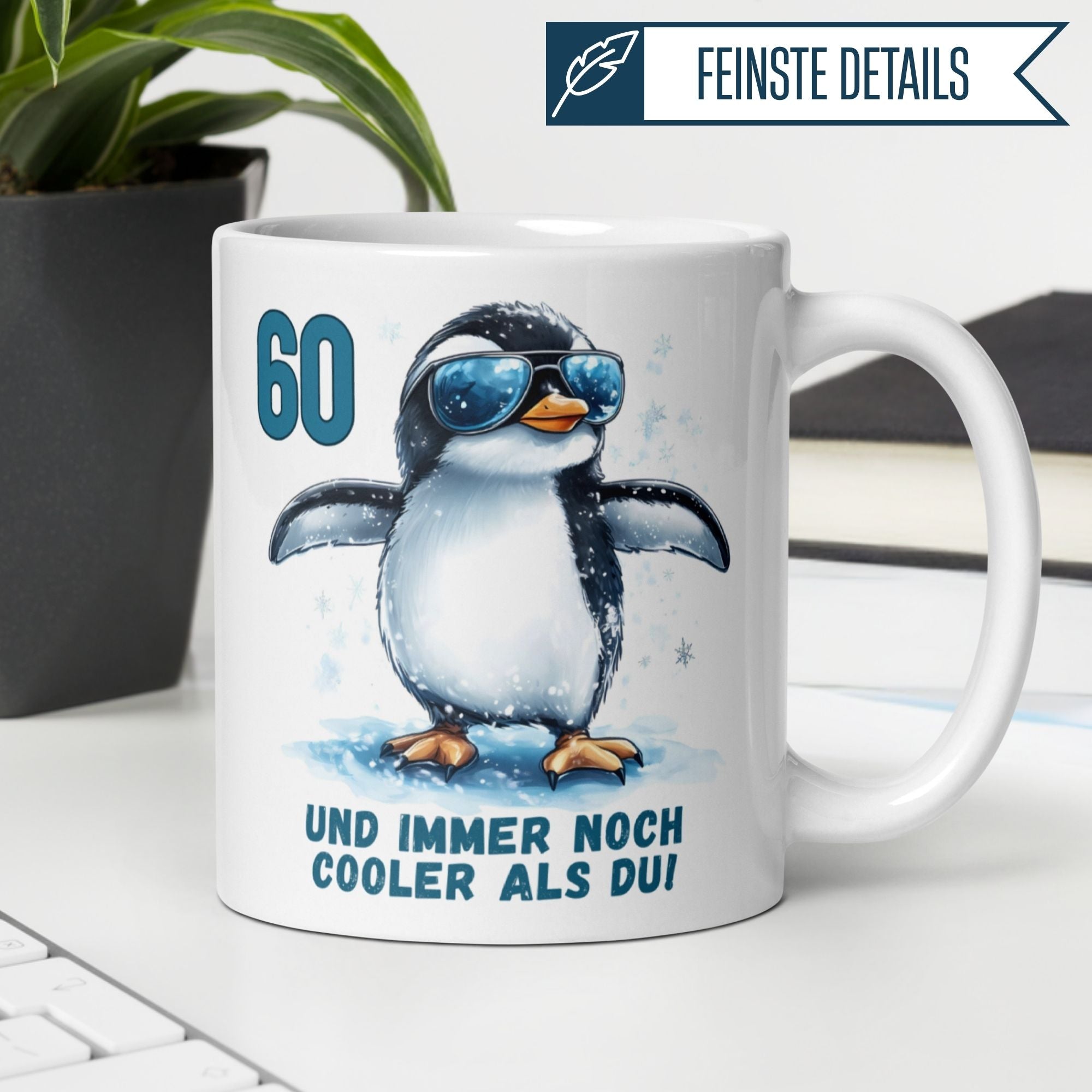 Momentals® Tasse 60. Geburtstag | Pinguin & Spruch | 60 und immer noch cooler als du • Momentals