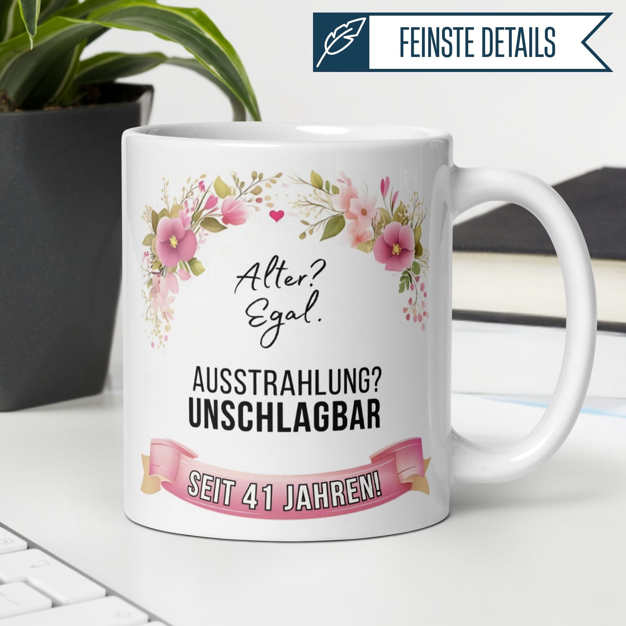 Momentals® Tasse 41. Geburtstag | Blumen & Spruch | Ausstrahlung - Unschlagbar seit 41 Jahren • Momentals