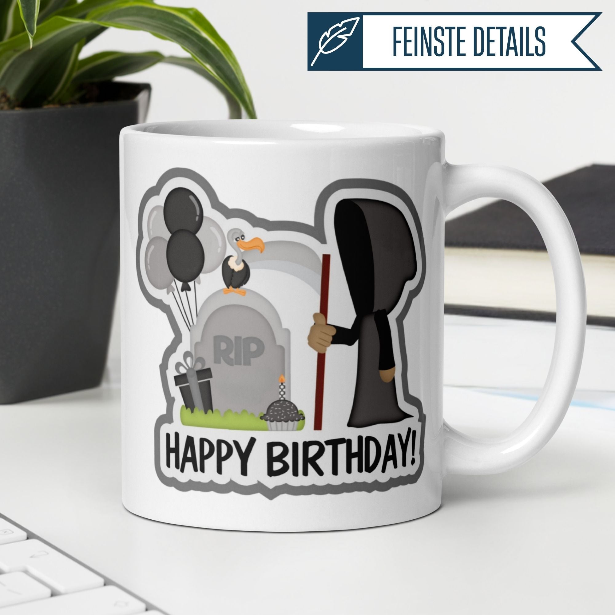 Momentals® Tasse Geburtstag | Sensenmann & Grabstein | Happy Birthday