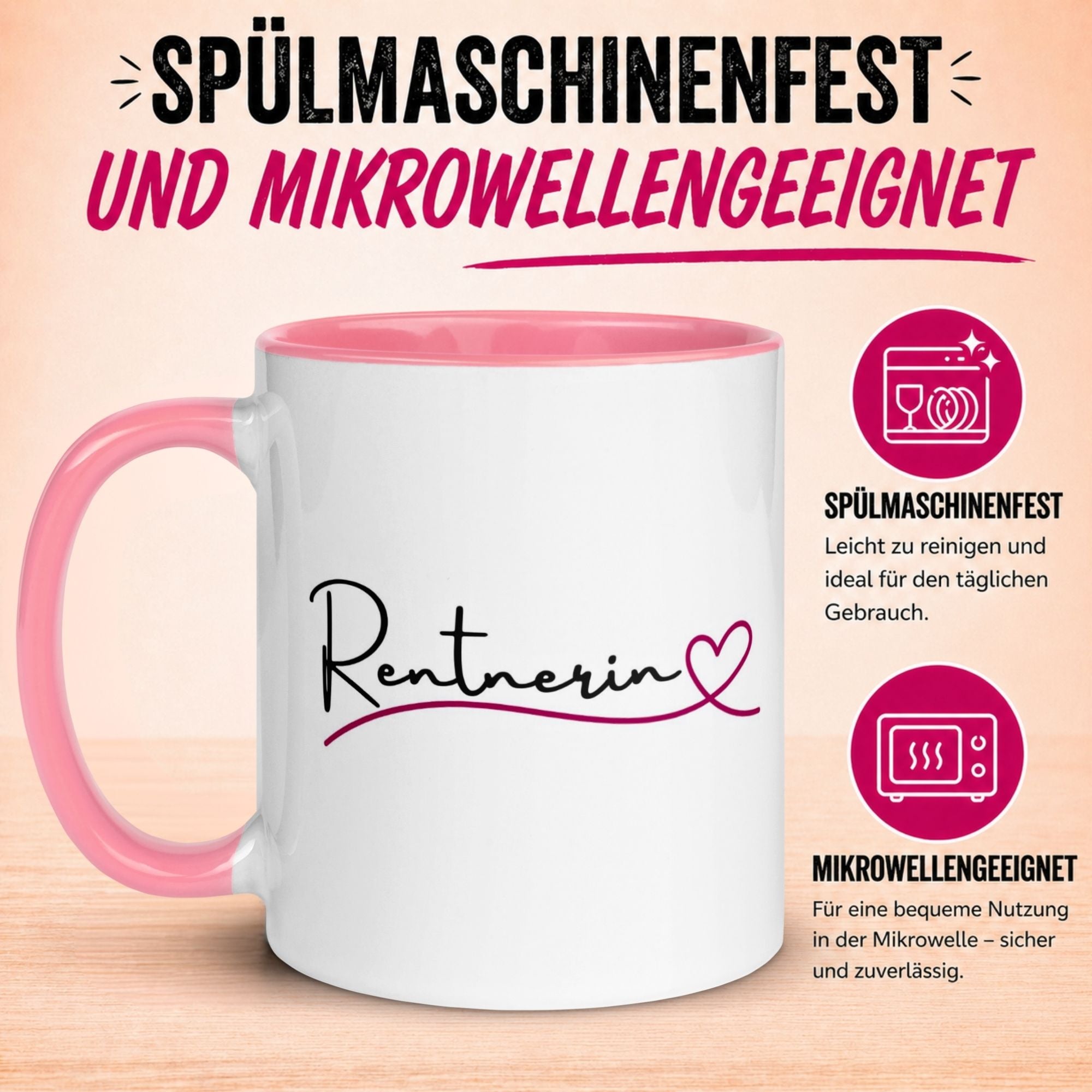 Tasse Rente Frau – „Rentnerin mit Herz“ – Geschenk Ruhestand Renteneintritt