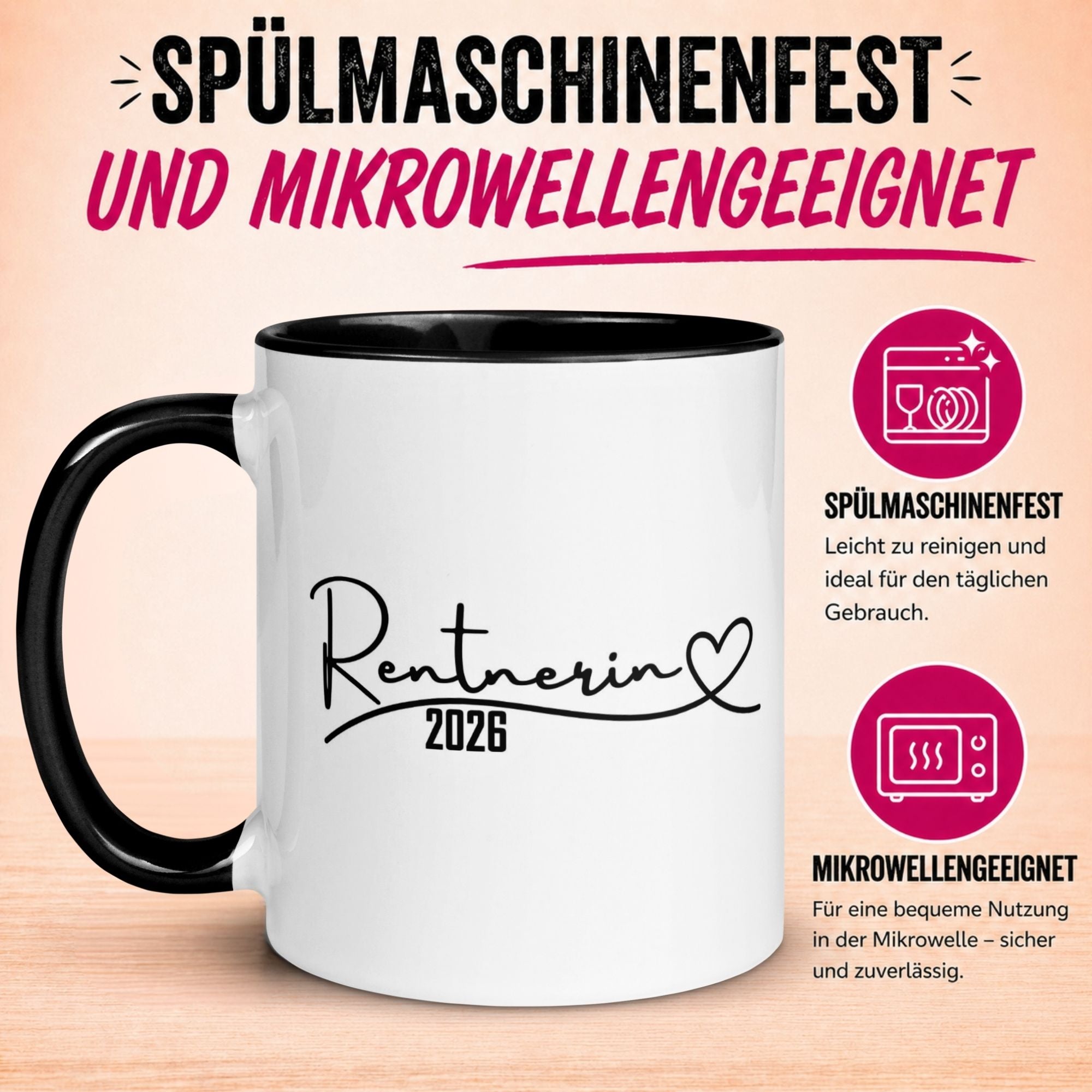 Tasse Rentnerin 2026 – „Rentnerin mit Herz“ – Geschenk Renteneintritt Frau