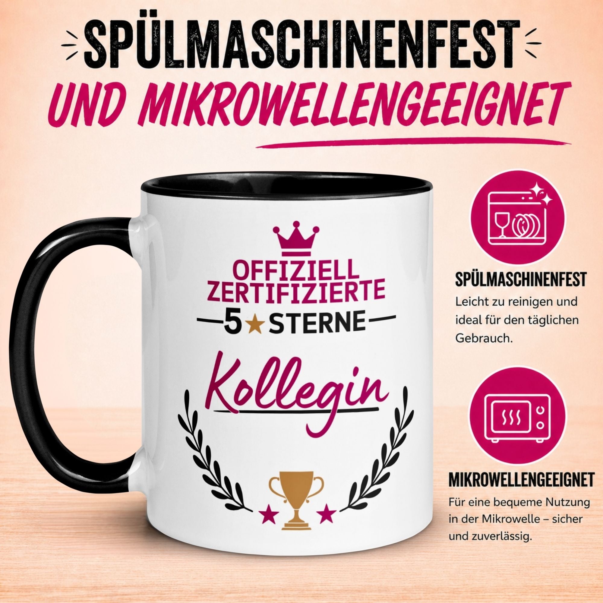 Tasse Kollegin – „Offiziell Zertifizierter 5 Sterne Kollegin“ – Geschenk zum Abschied