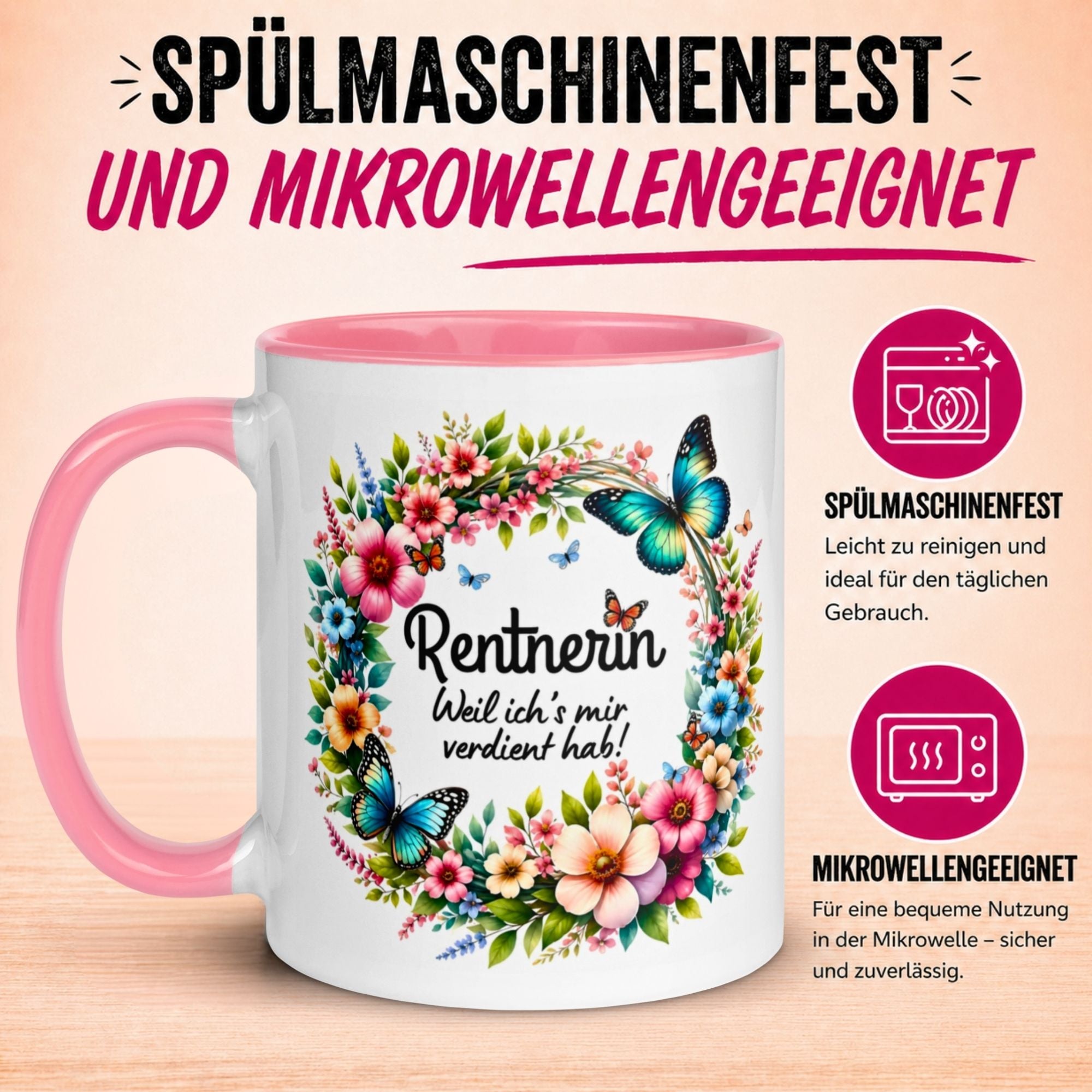 Tasse Rentnerin – „Weil ich's mir verdient hab“ – Geschenk Rente Frau