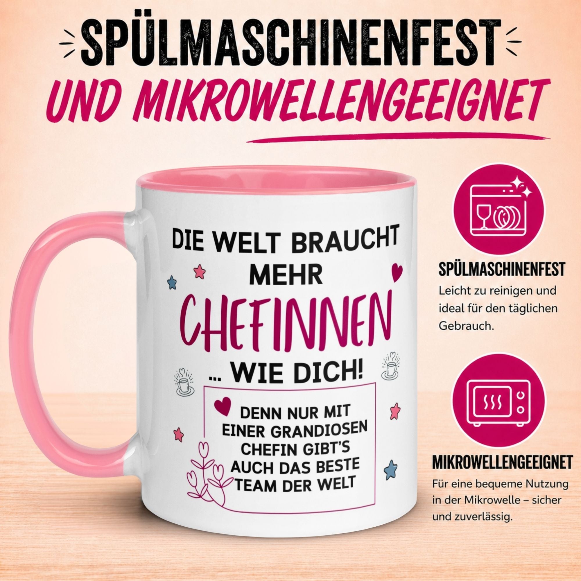 Tasse Chefin – „Die Welt braucht mehr Chefinnen wie Dich“ – Teamleiterin Geschenk Becher