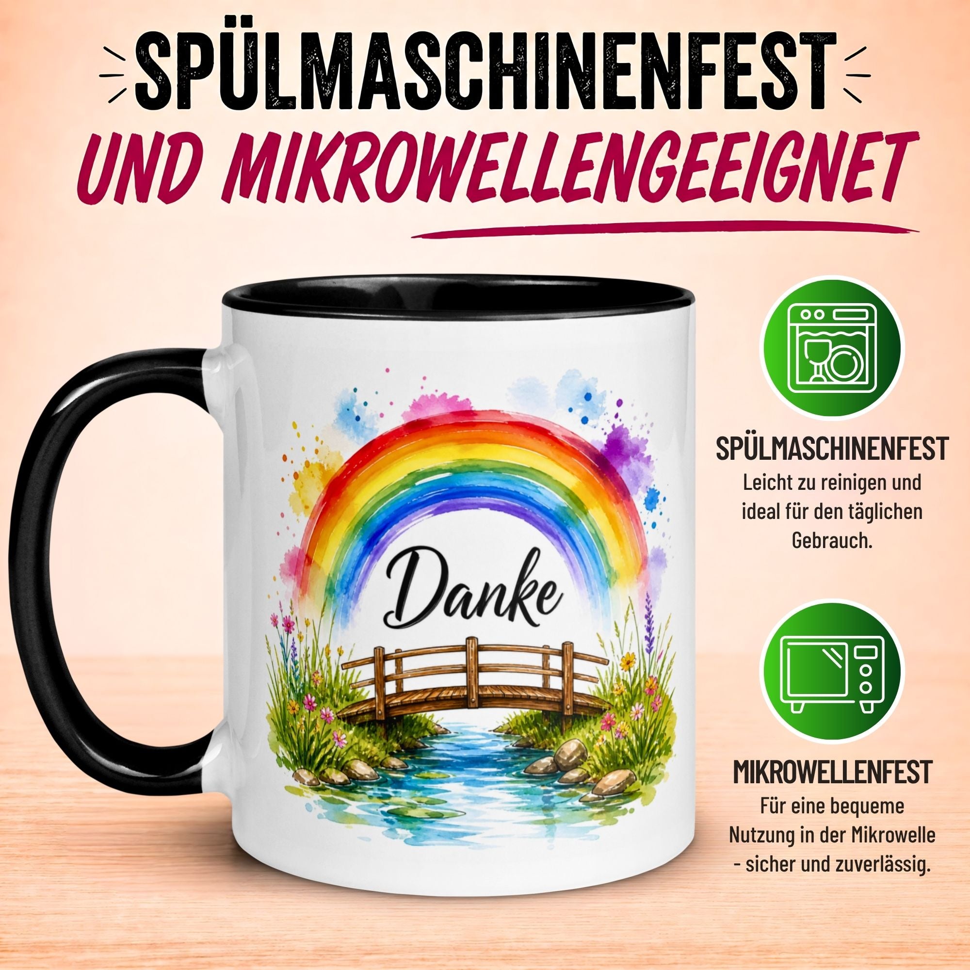 Tasse Danke – „Regenbogen Danke“ – Dankeschön Geschenke Becher
