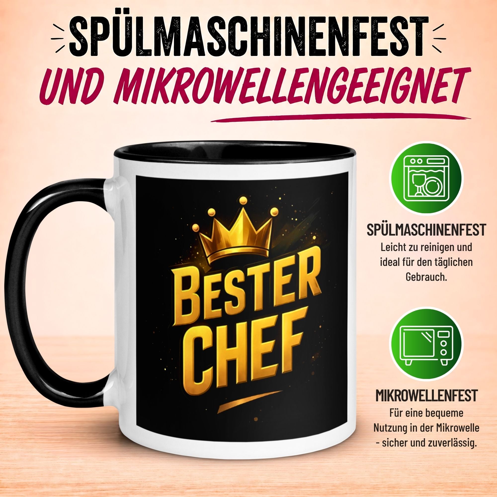 Tasse Chef – „Bester Chef mit goldener Krone“ – Geschenk Becher Bester Chef